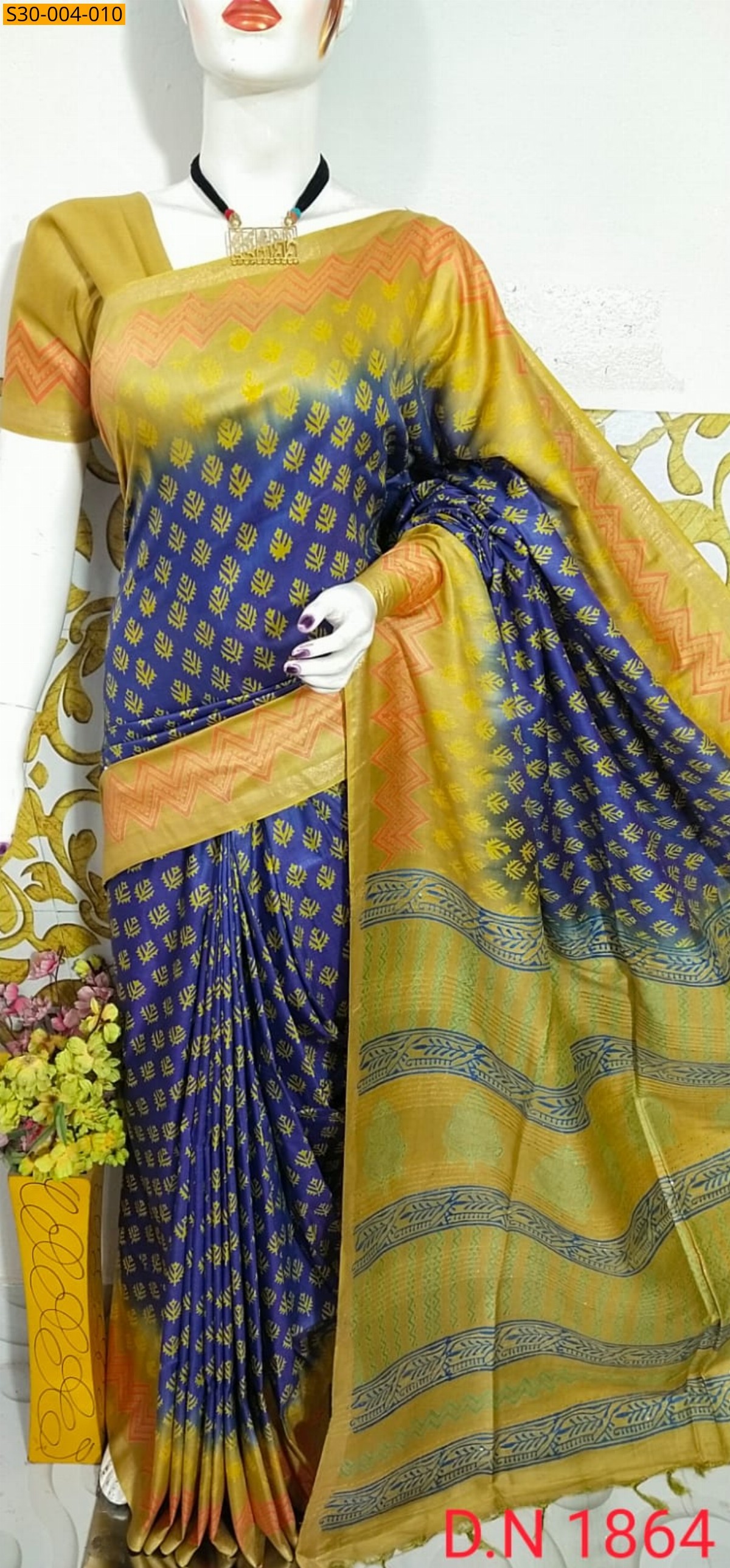 Blue Katan Staple Discharge Print Sarees