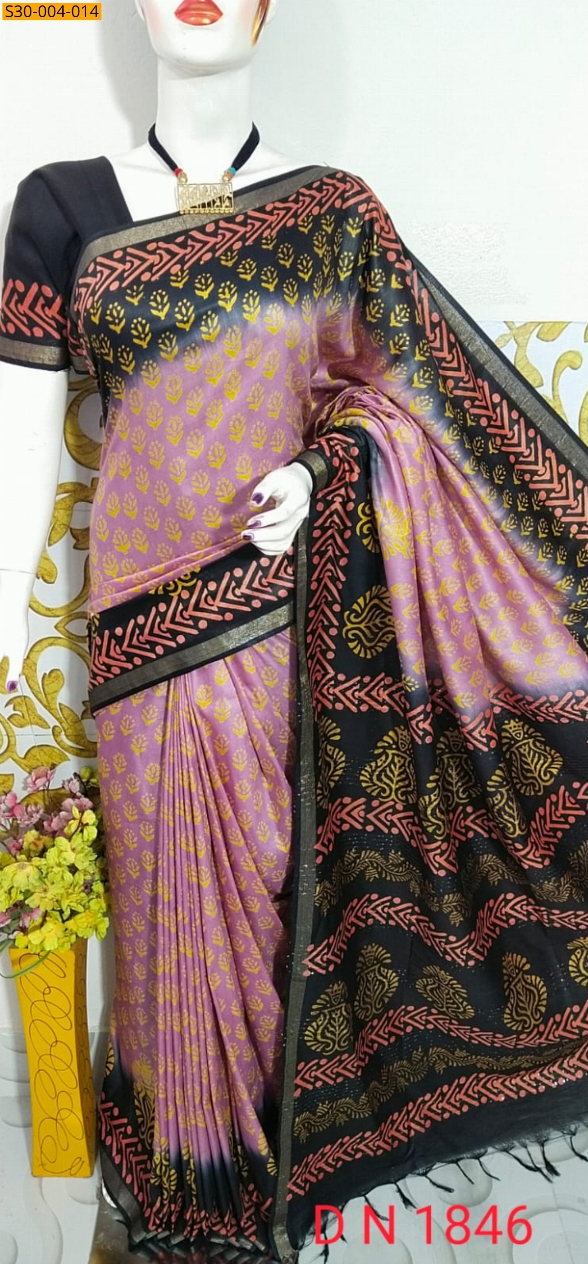 Pink Katan Staple Discharge Print Sarees