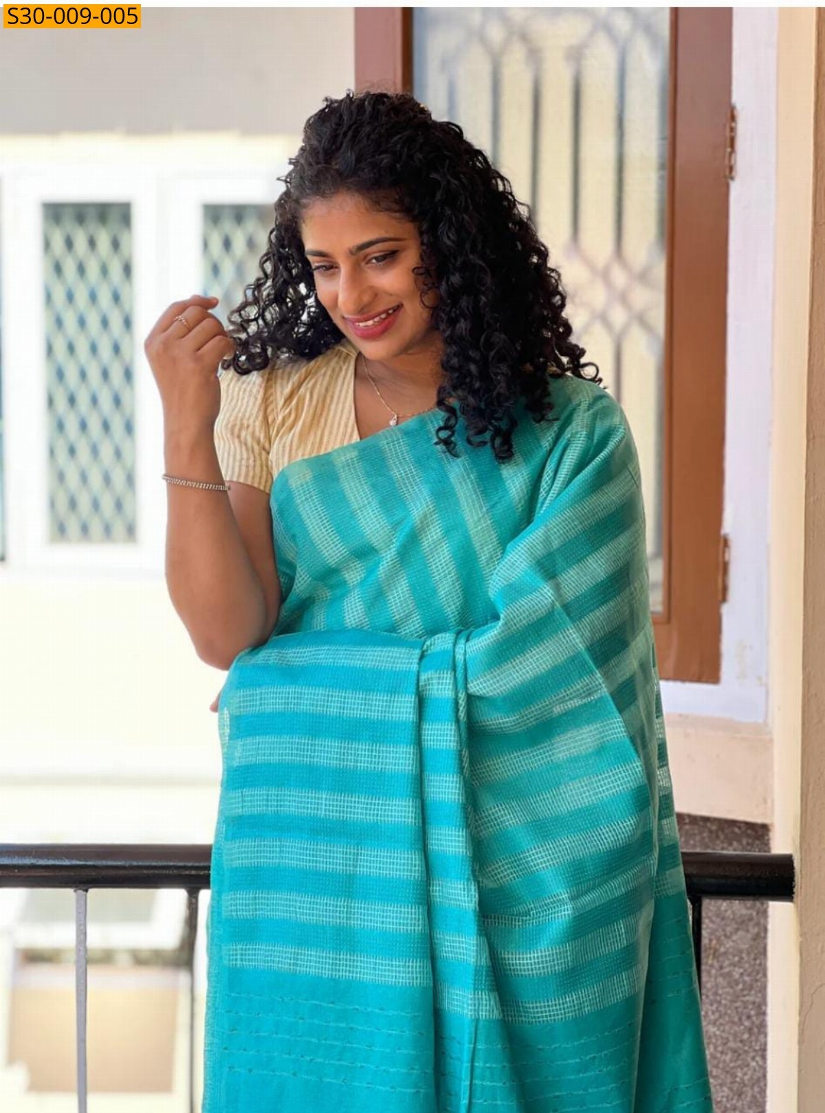 Rama Green Fancy Windows design Sarees