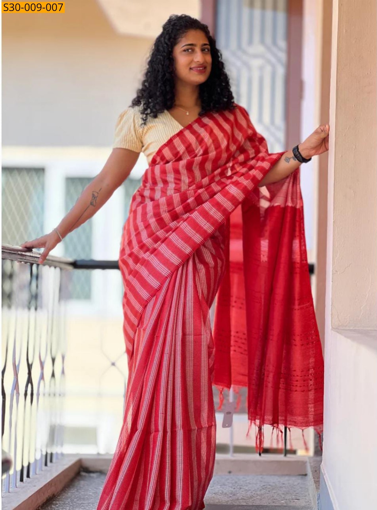 Red Fancy Windows design Sarees