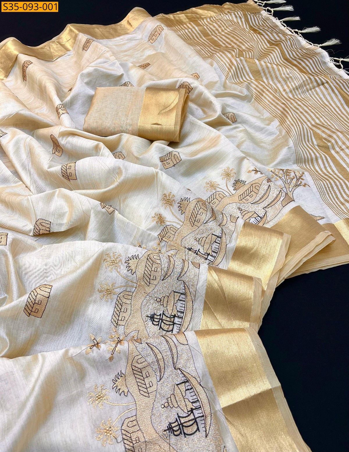 Half White Soft tussar silk sarees