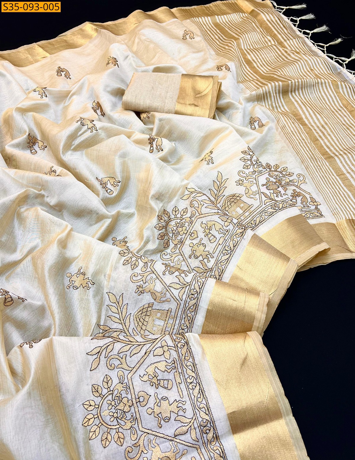 Half White Soft tussar silk sarees