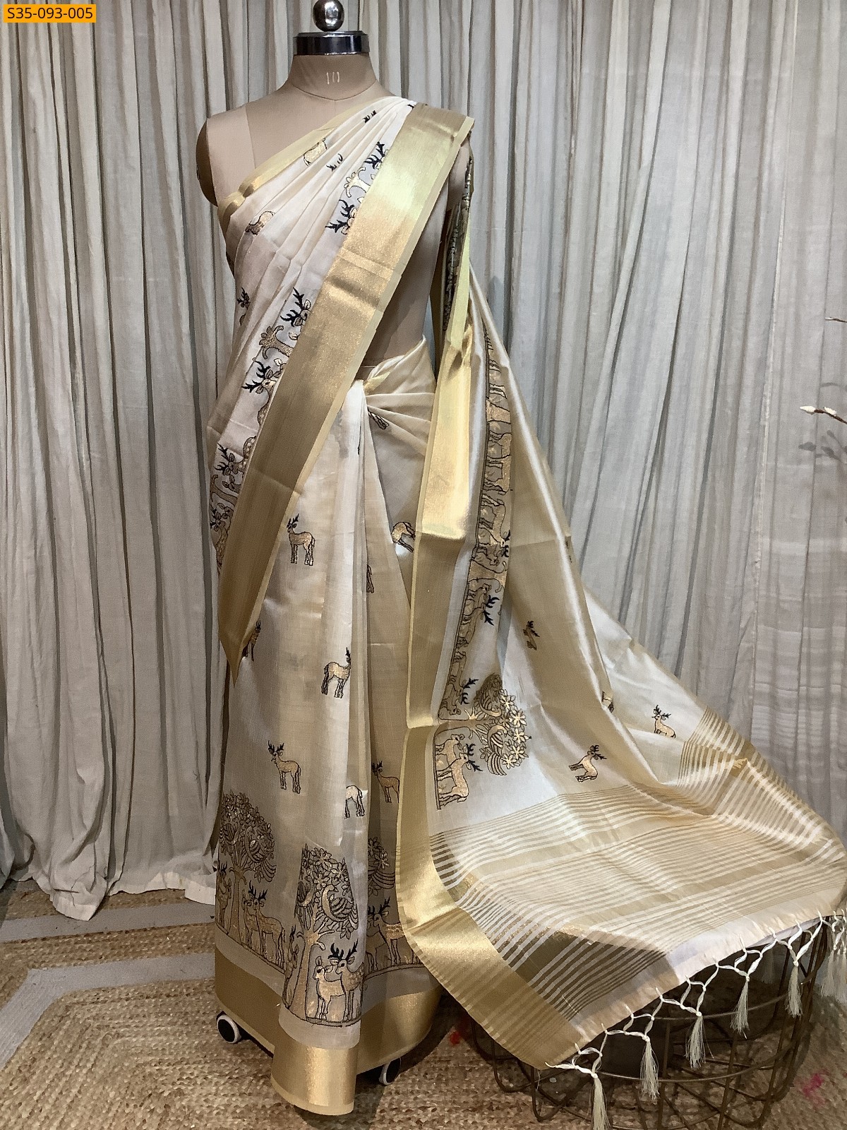 Half White Soft tussar silk sarees