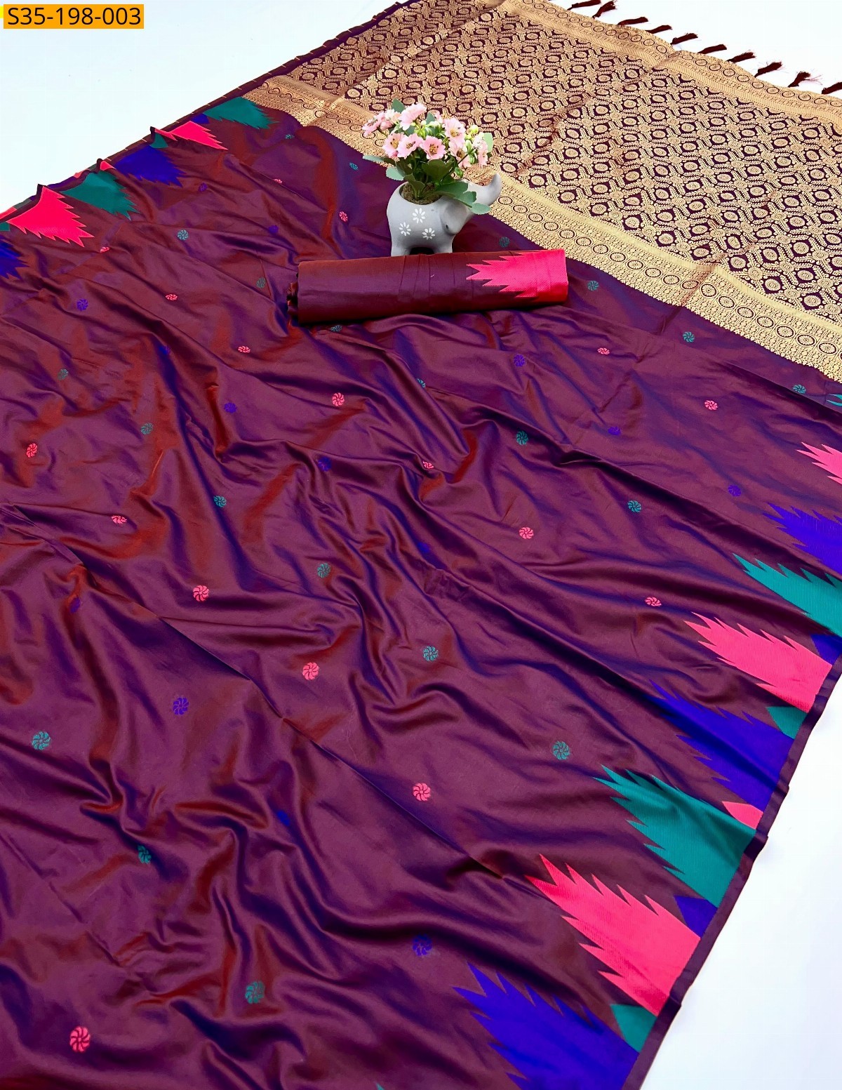 Maroon Soft silk two tone sarees