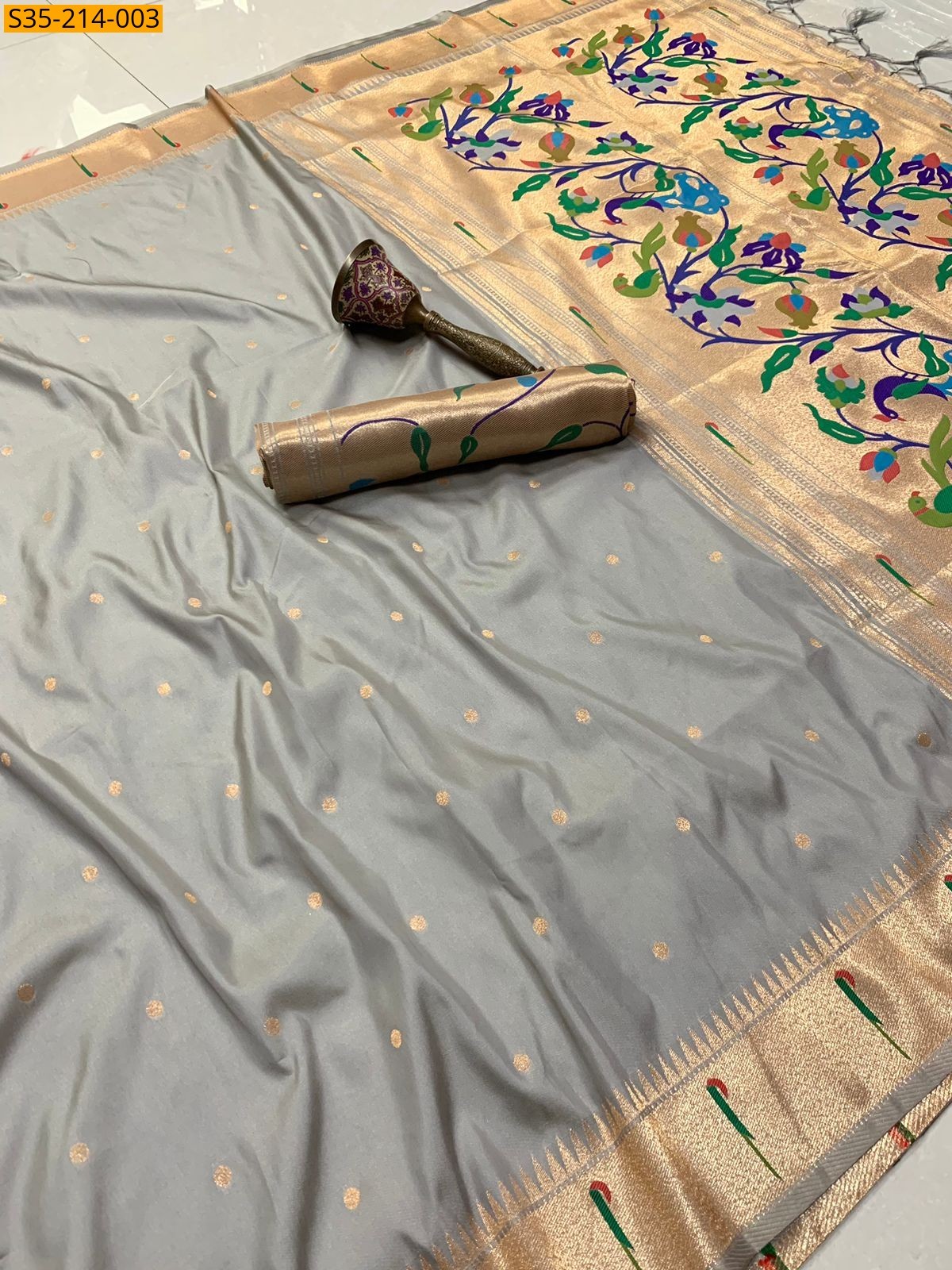 Grey Soft Fancy paithani silk sarees
