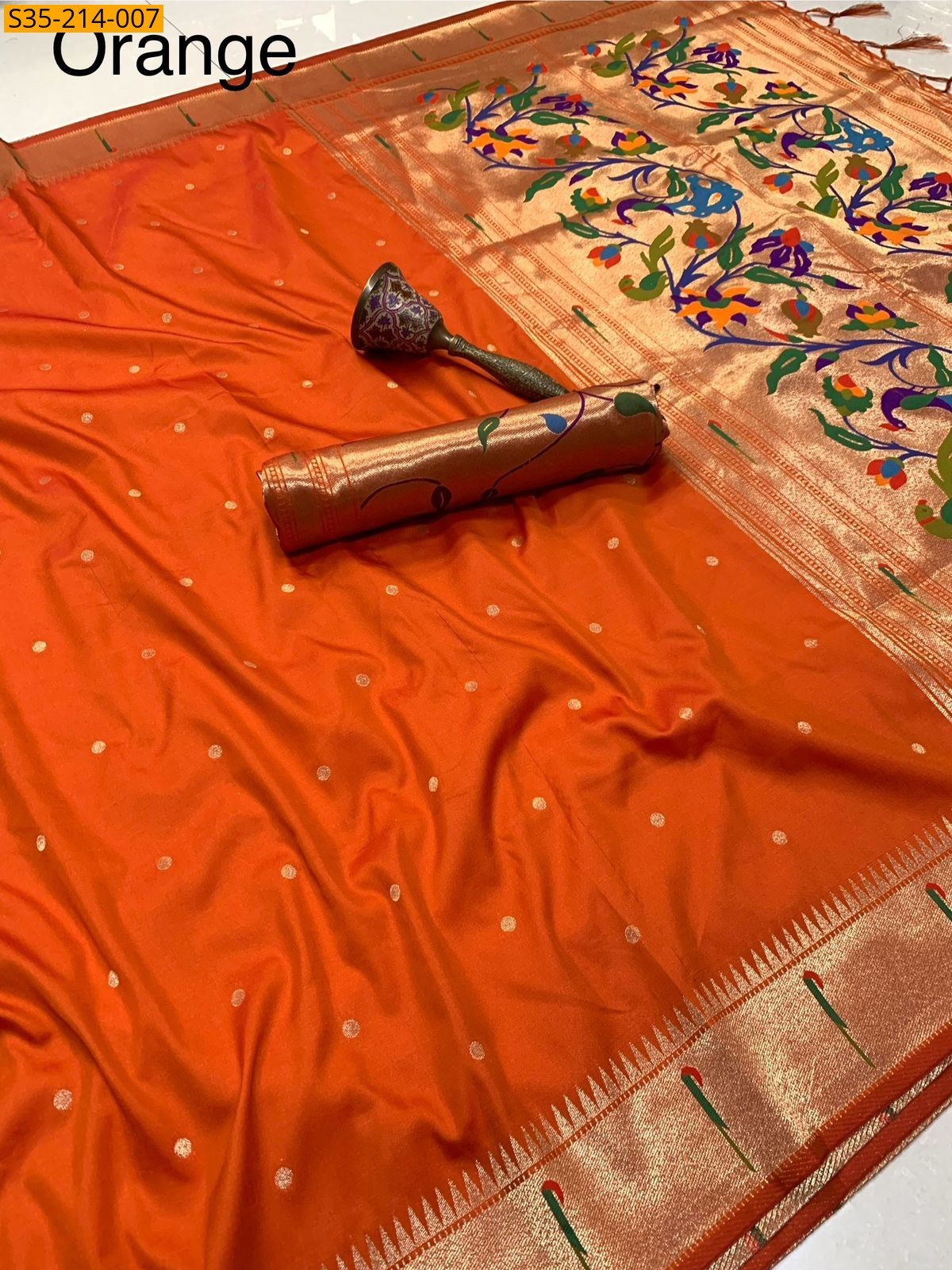 Orange Soft Fancy paithani silk sarees