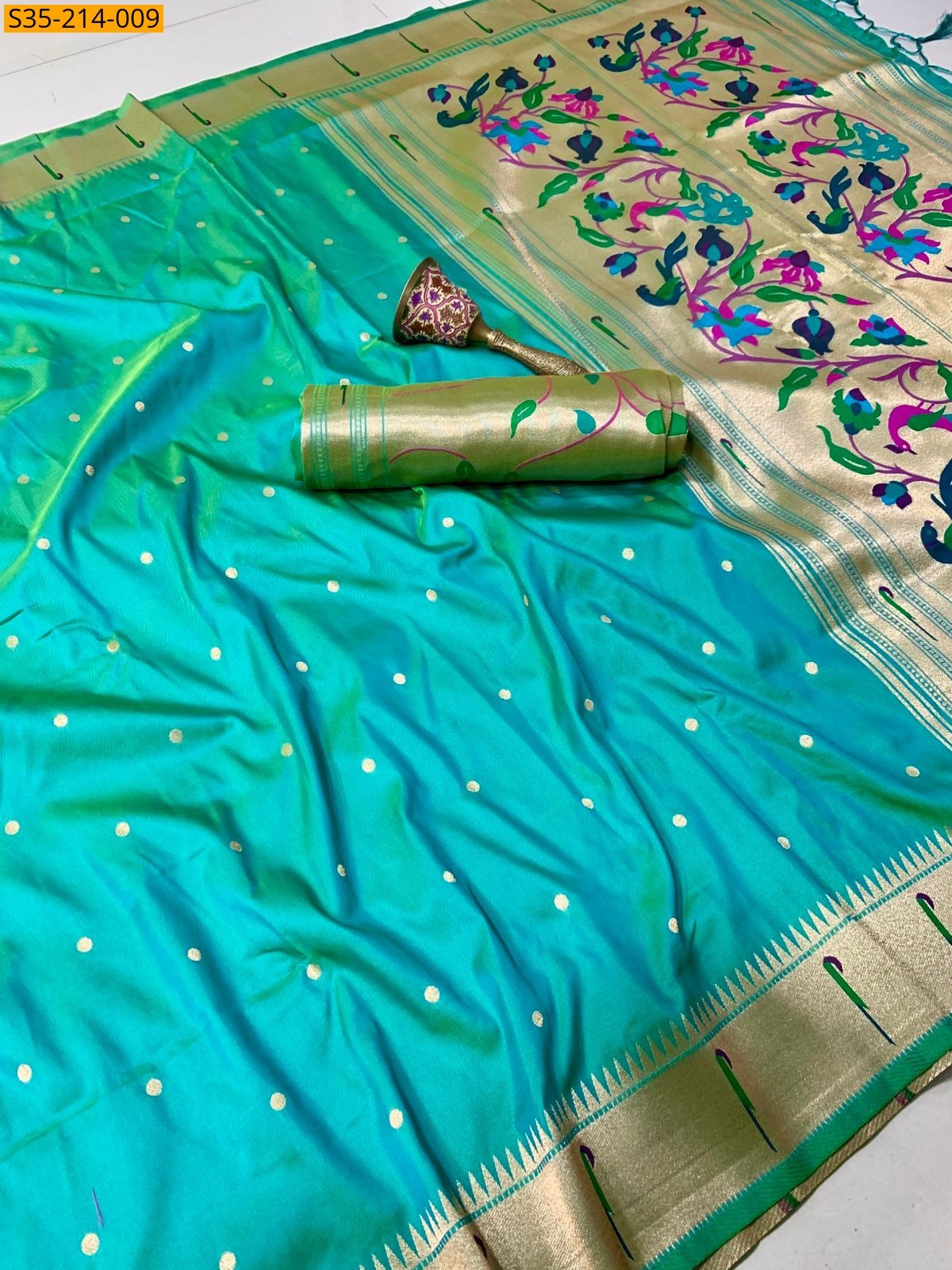 Rama Green Soft Fancy paithani silk sarees