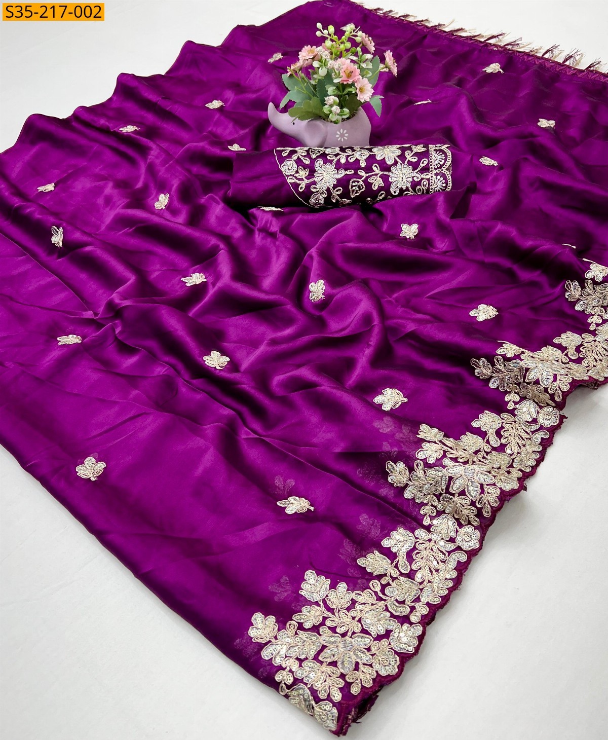 Violet Pure chiffon embroiredered saree