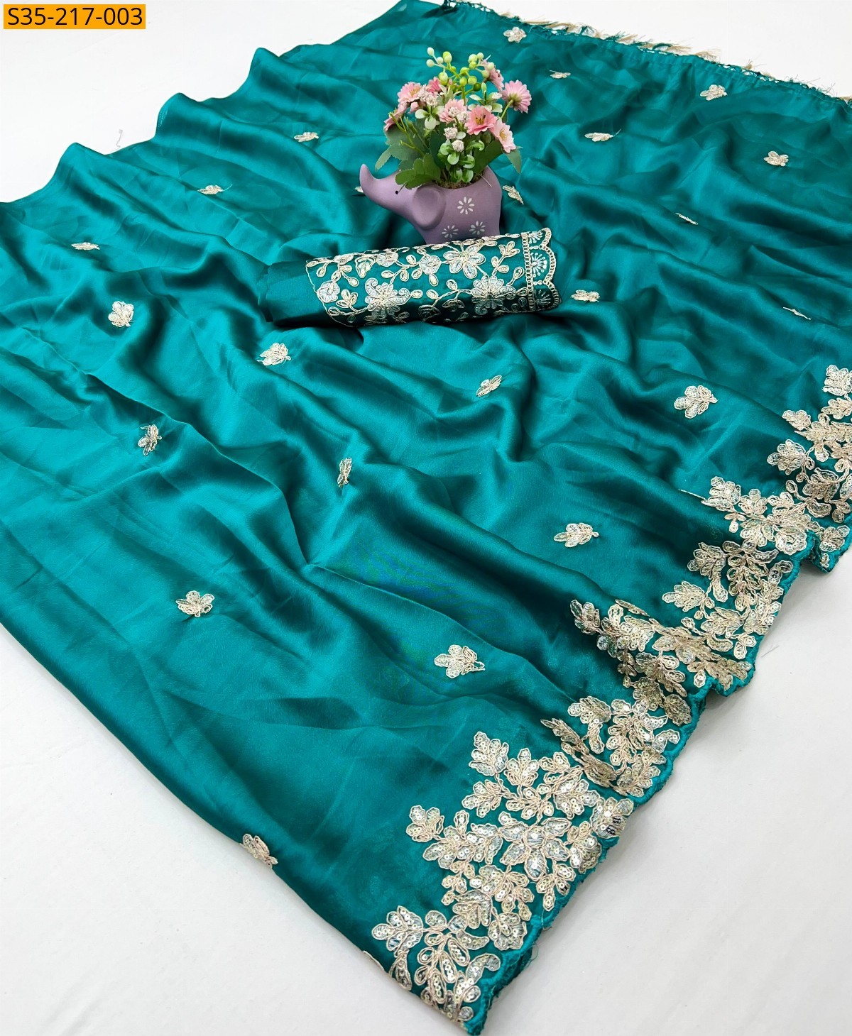 Blue Pure chiffon embroiredered saree