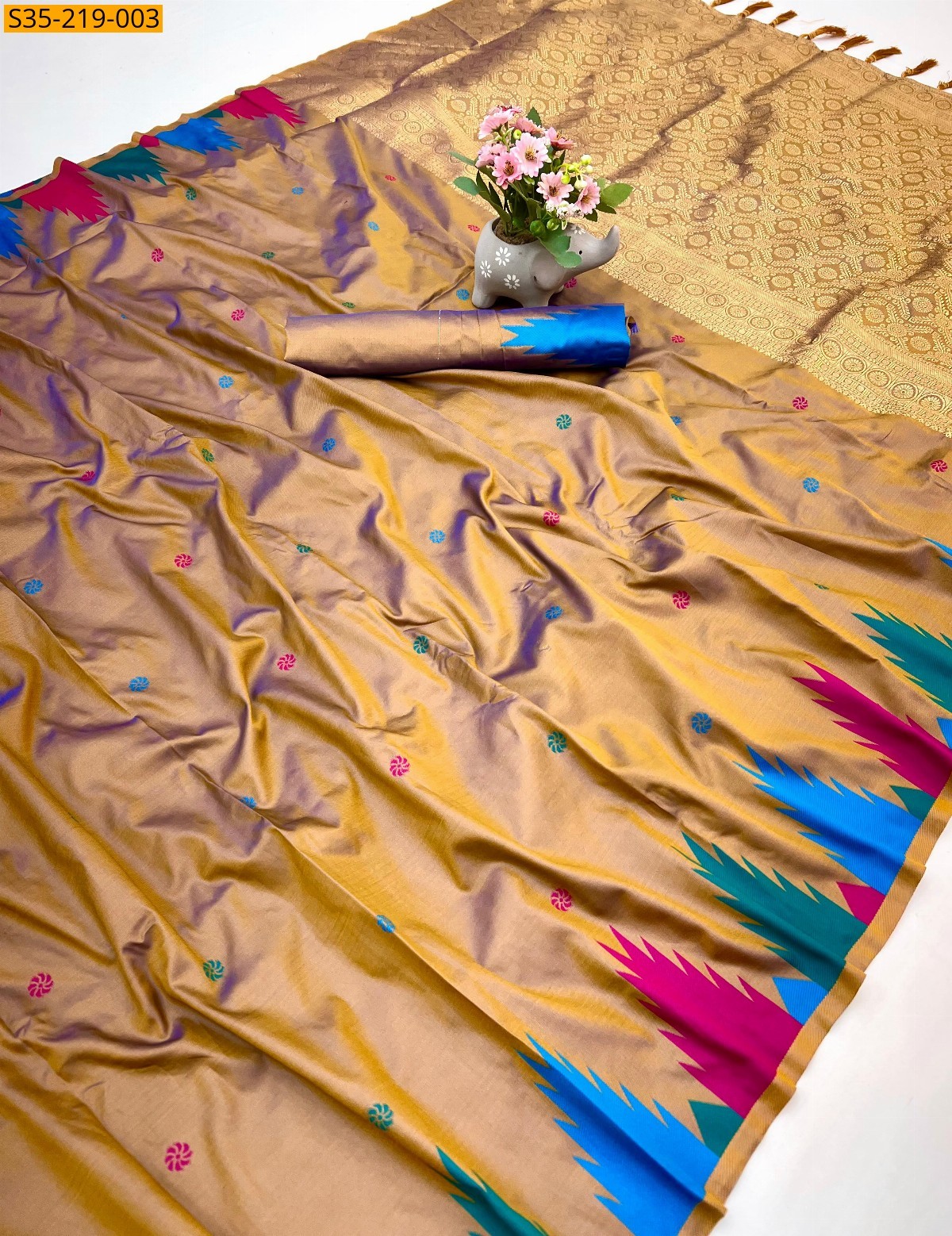 Brown Pure soft silk two tone fabric saree 