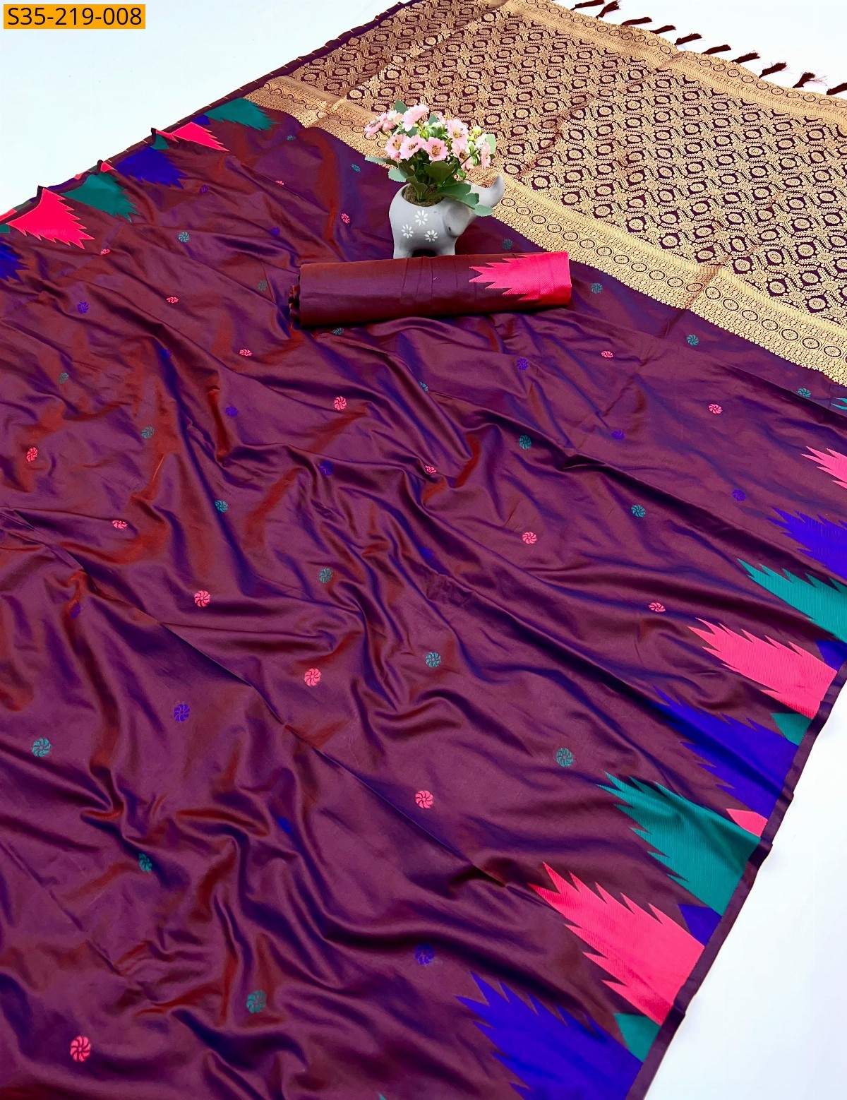 Wine Pure soft silk two tone fabric saree 