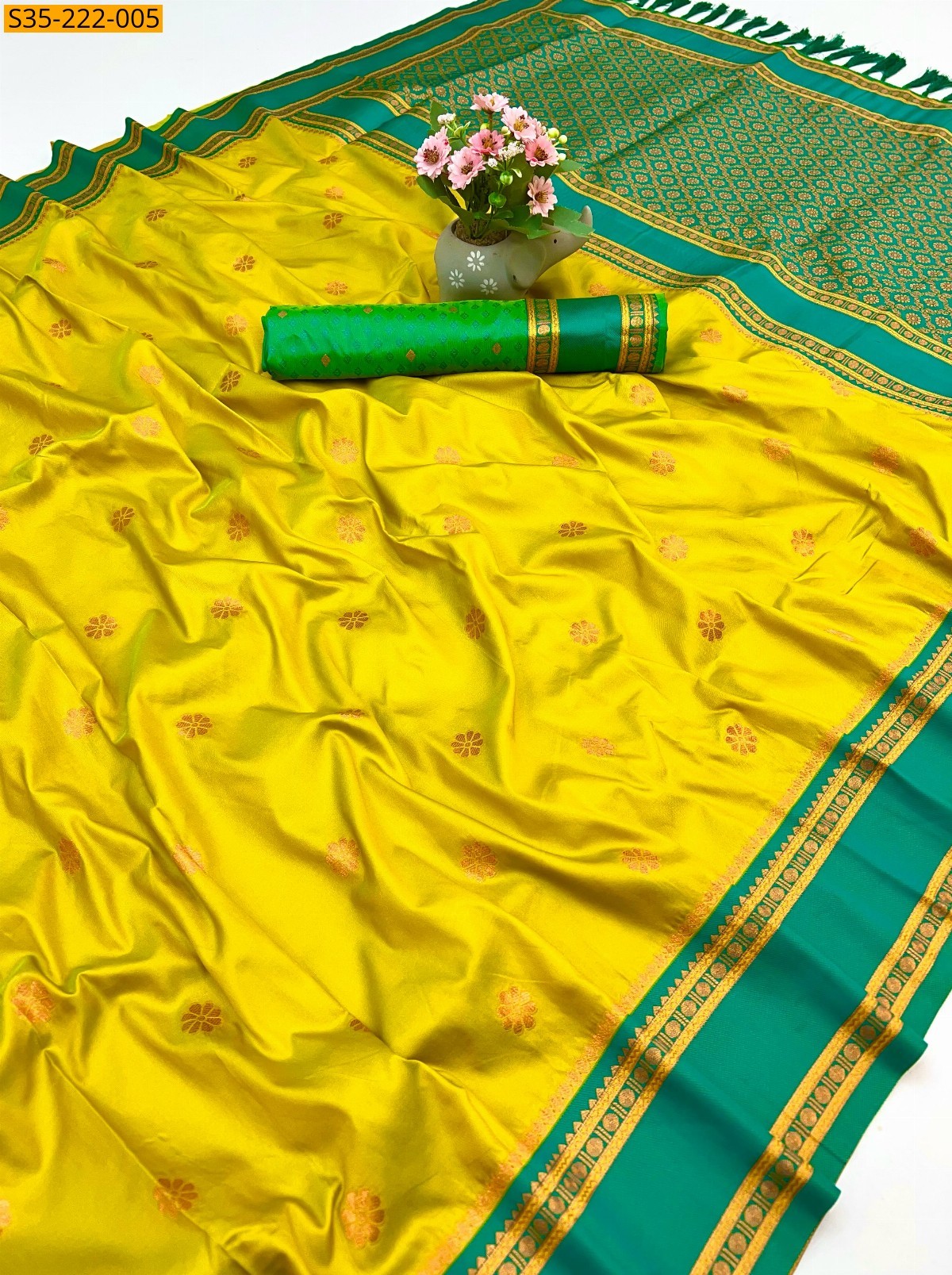 Yellow Fancy Soft silk dual tone sarees 