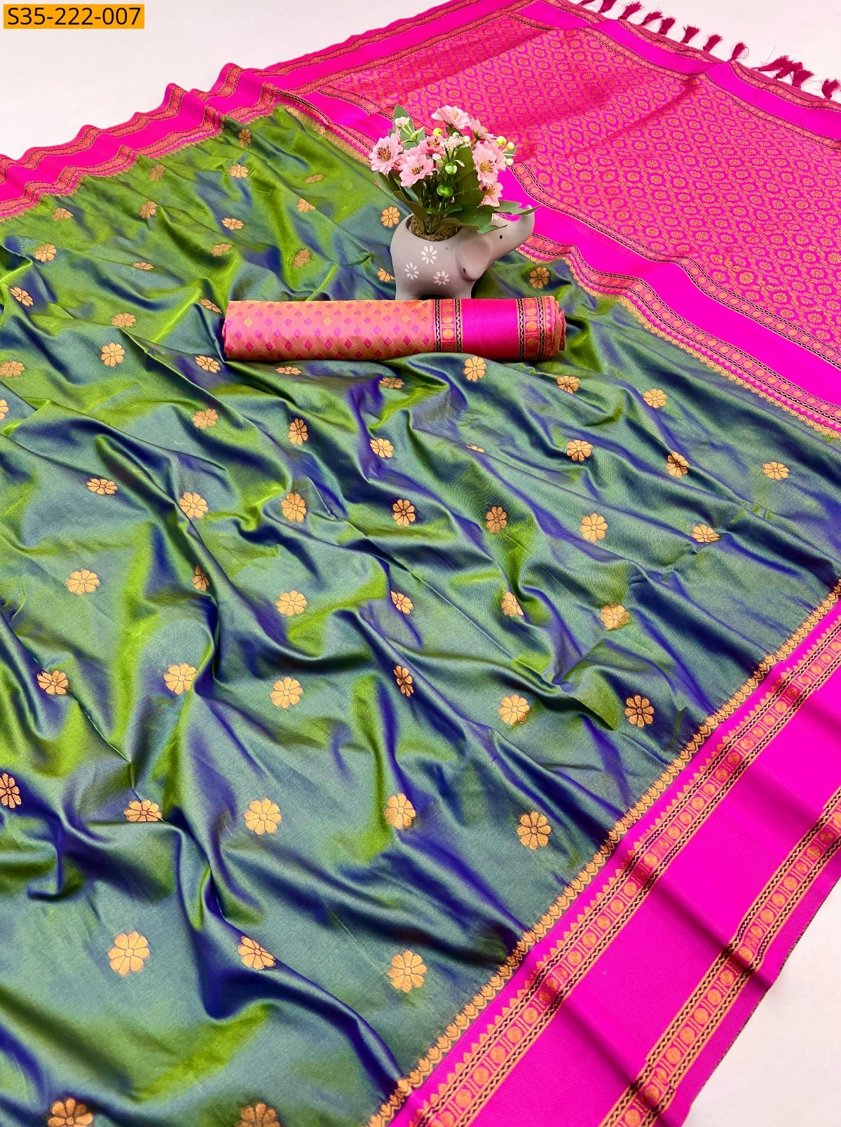 Green Fancy Soft silk dual tone sarees 