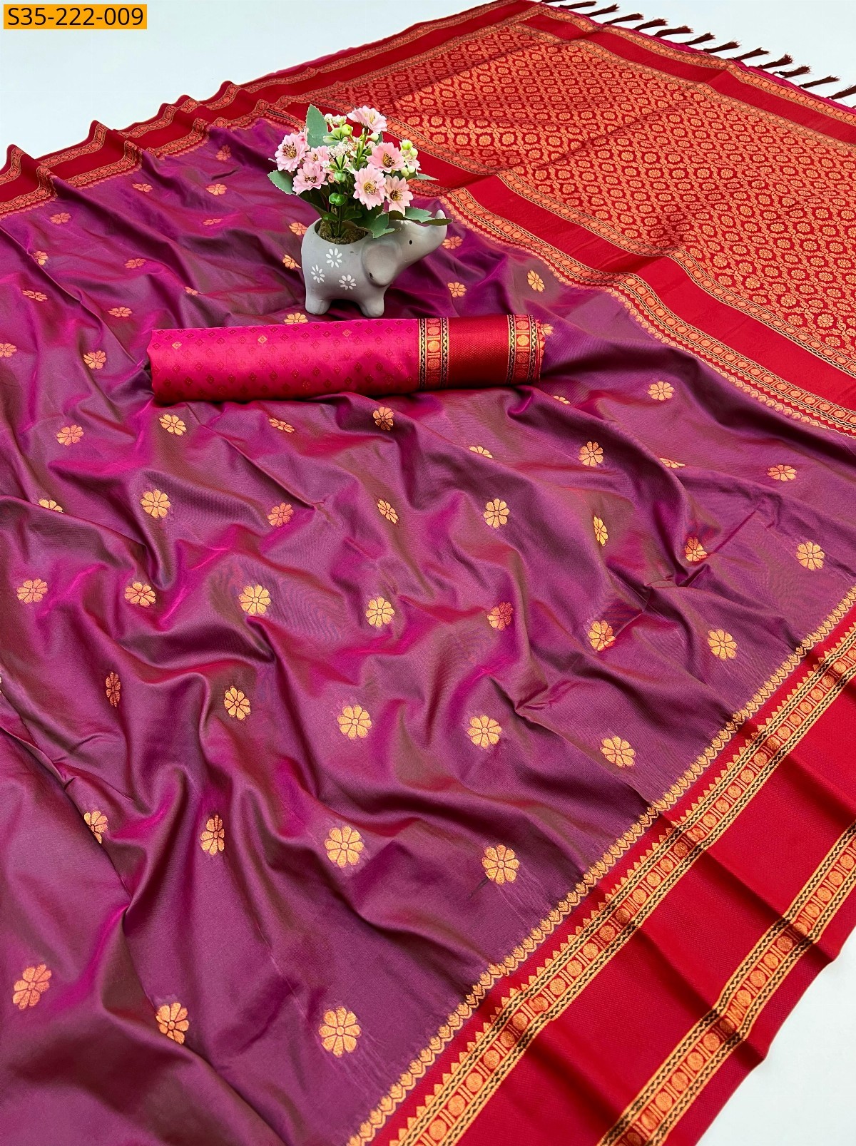 Red Fancy Soft silk dual tone sarees 