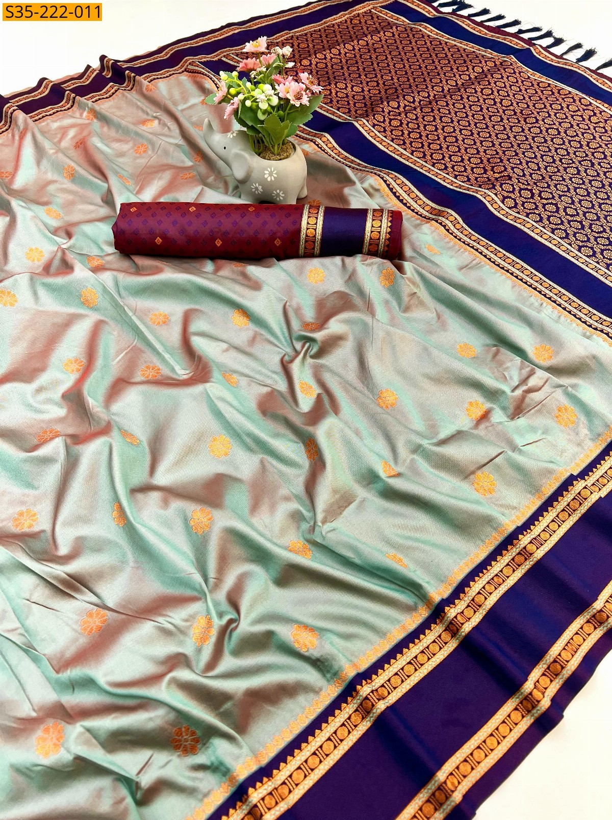 Green Fancy Soft silk dual tone sarees 