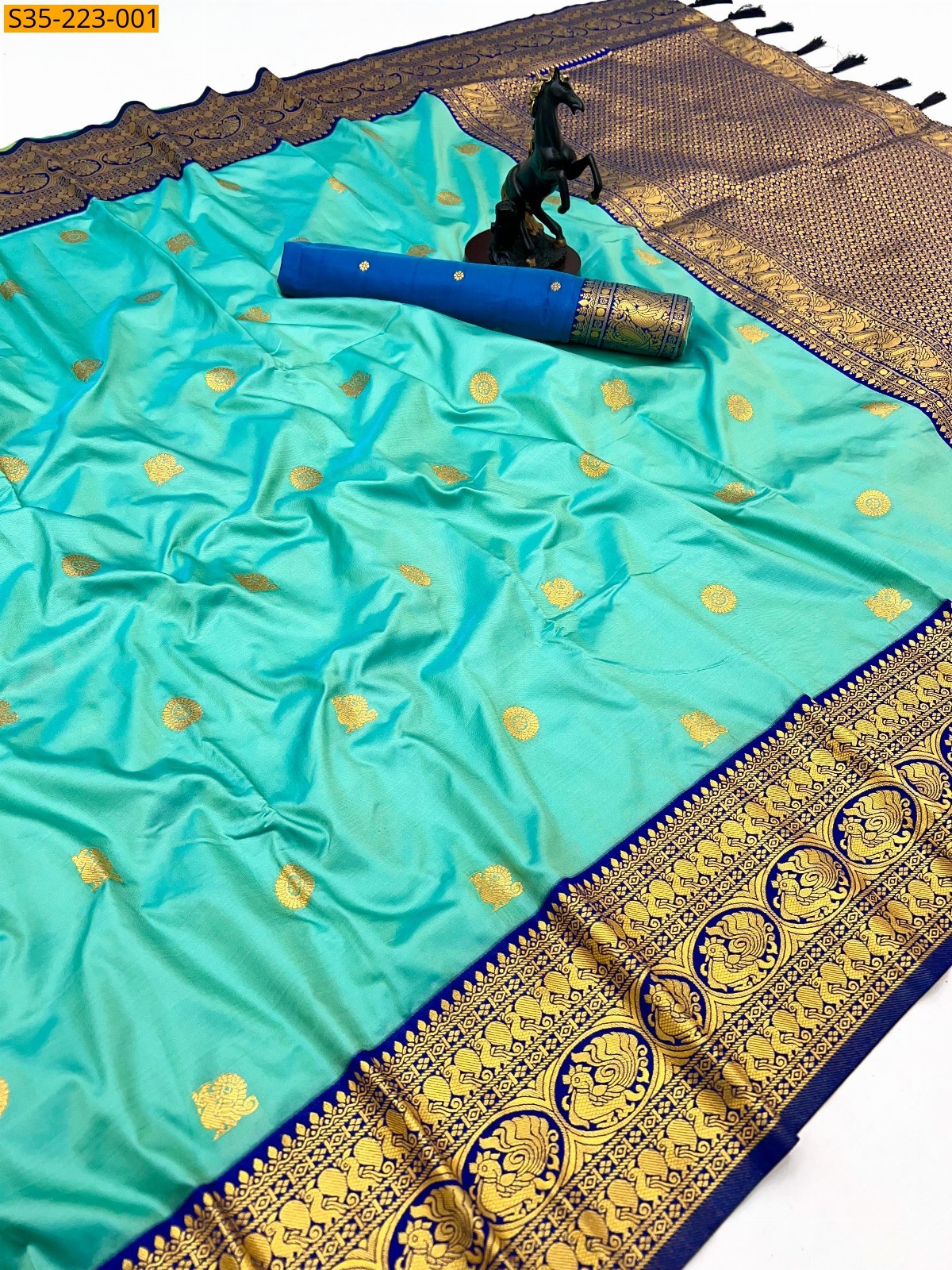 Rama Green Pure soft silk paithani saree 