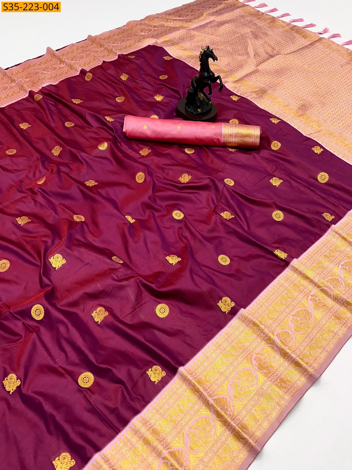Maroon Pure soft silk paithani saree 