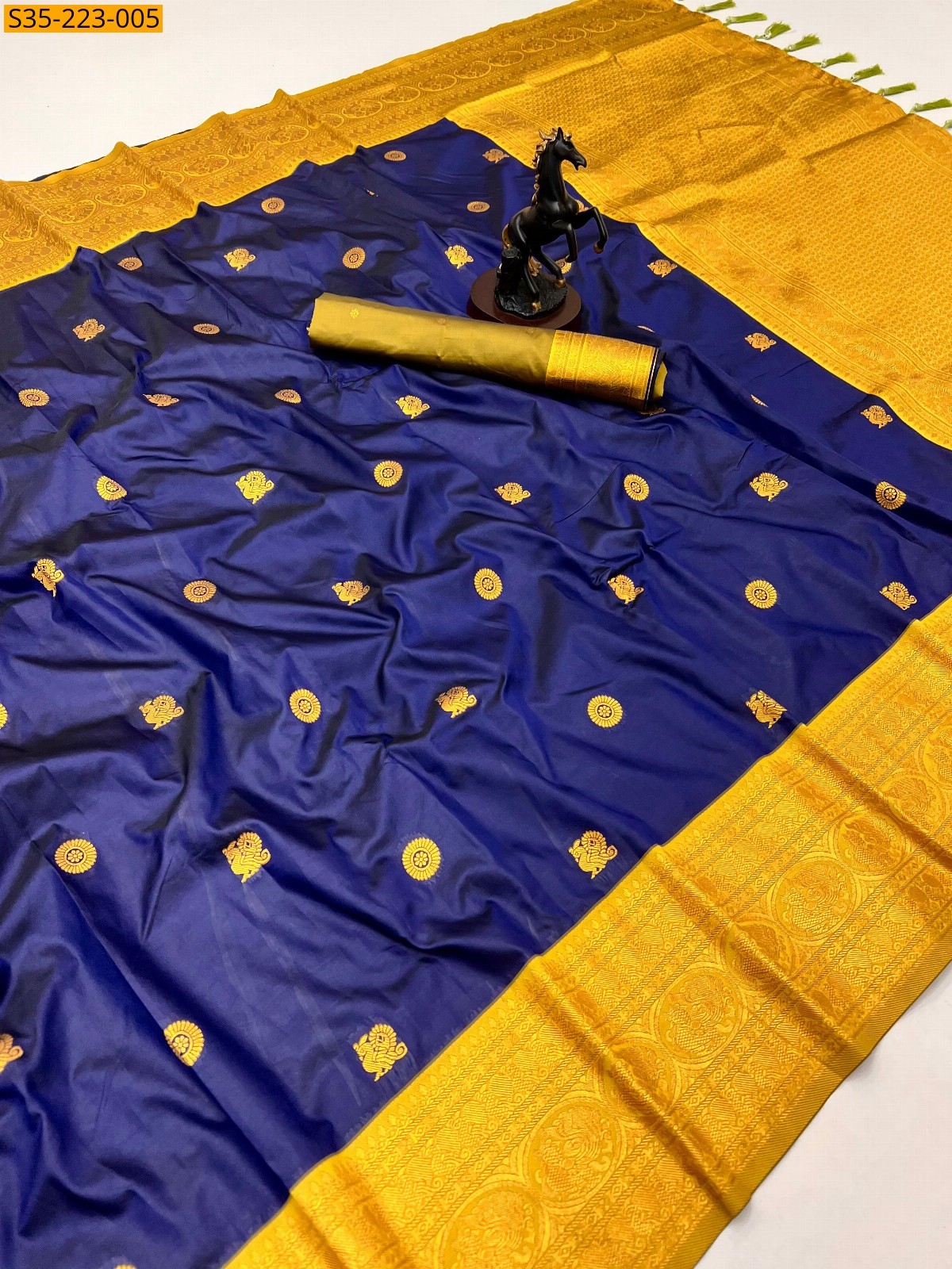 Navy Blue Pure soft silk paithani saree 