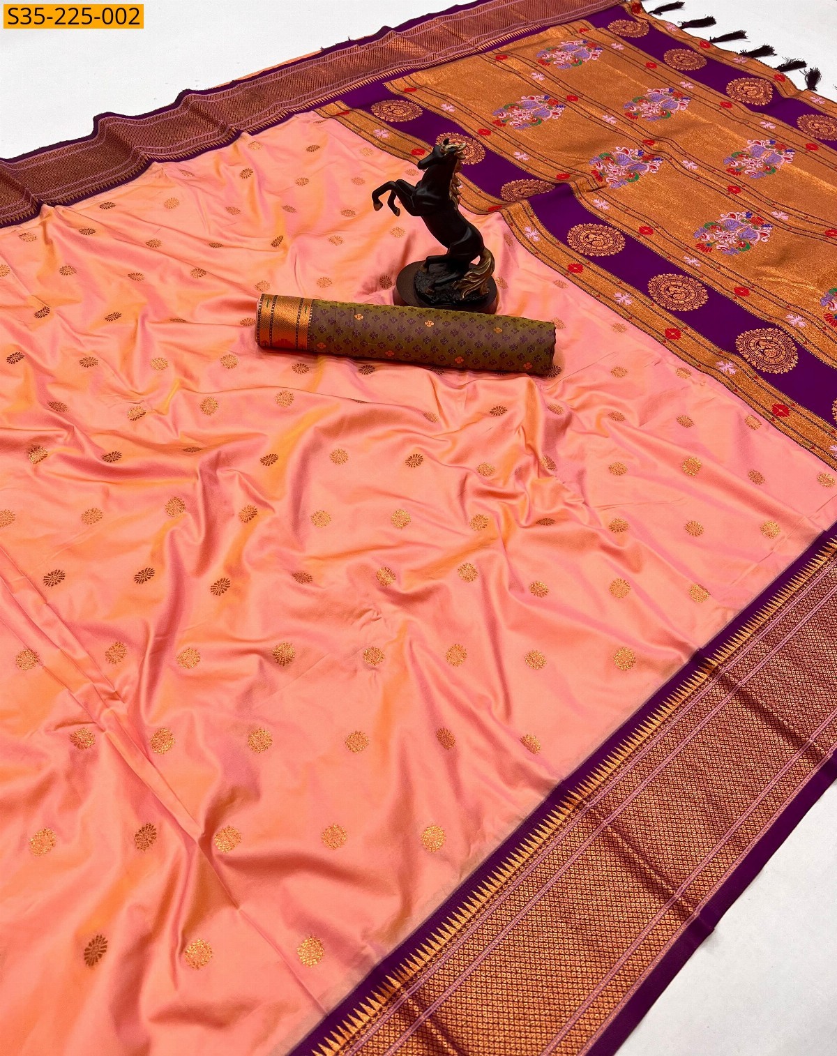 Peach Pure soft silk two tone saree