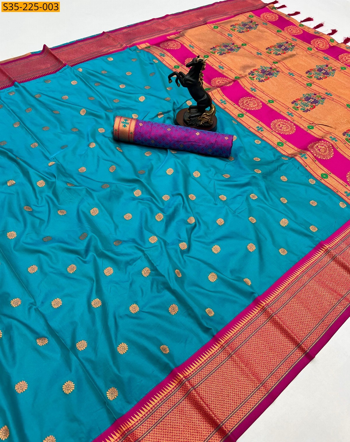 Sky Blue Pure soft silk two tone saree