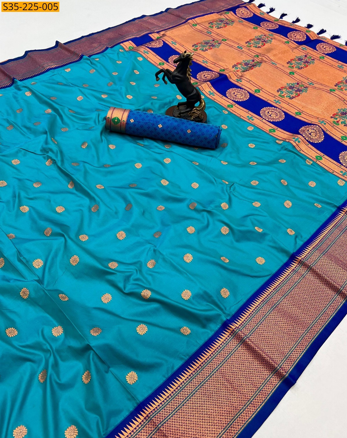 Sky Blue Pure soft silk two tone saree