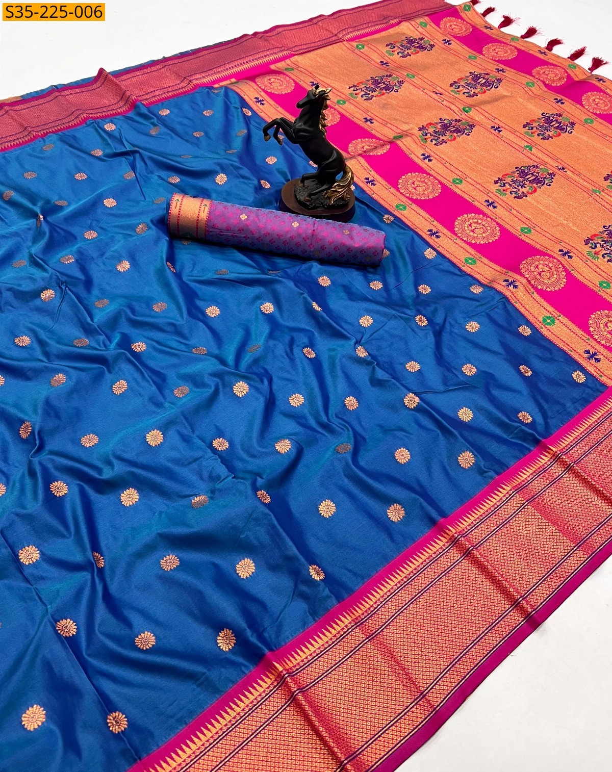 Blue Pure soft silk two tone saree