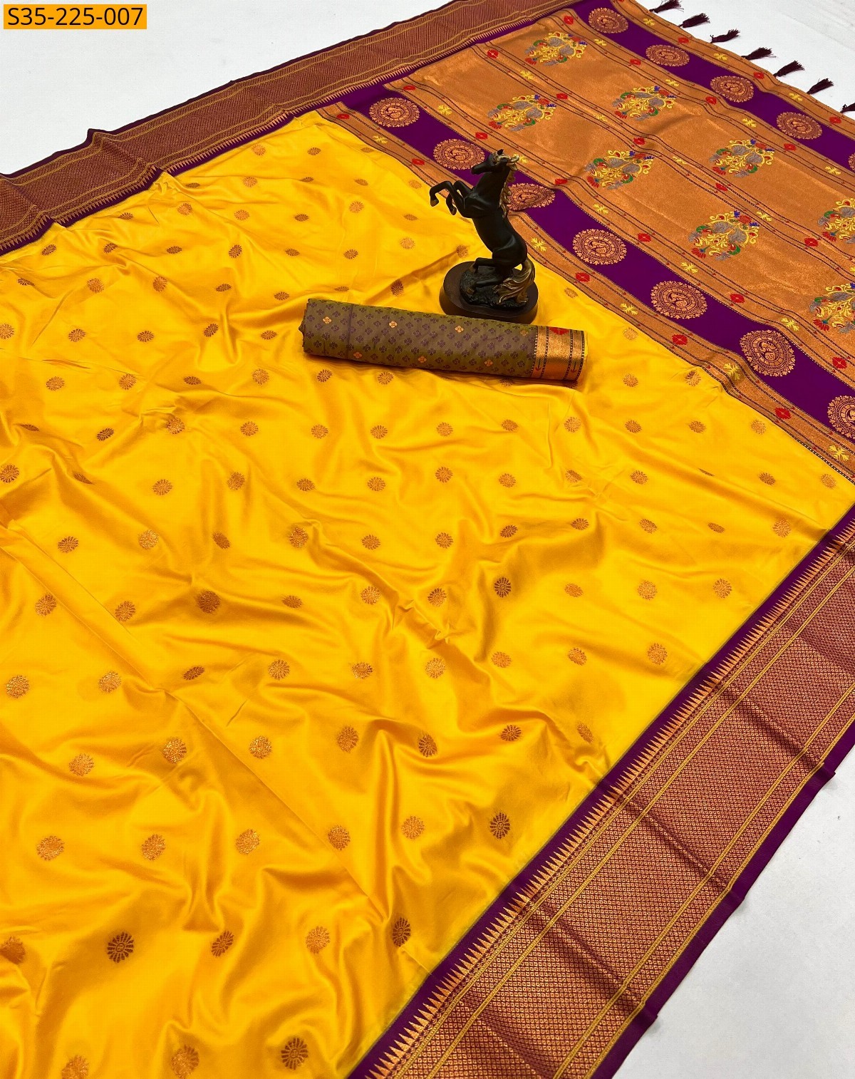 Yellow Pure soft silk two tone saree