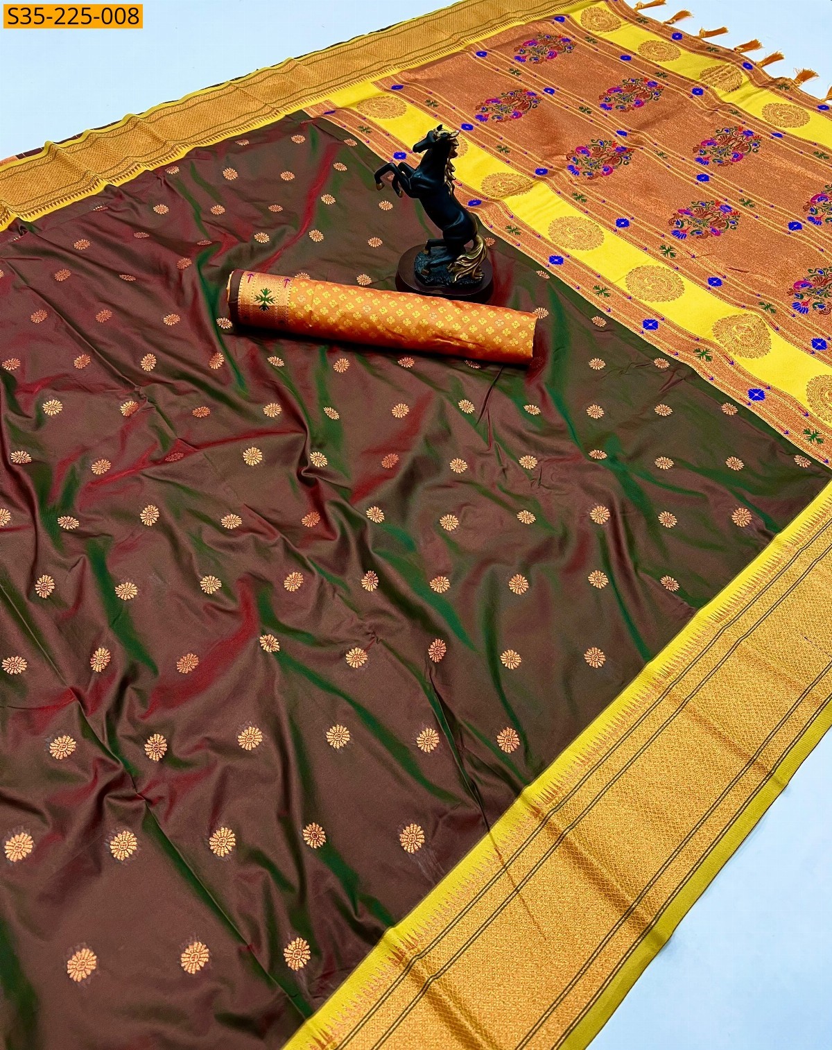 Brown Pure soft silk two tone saree