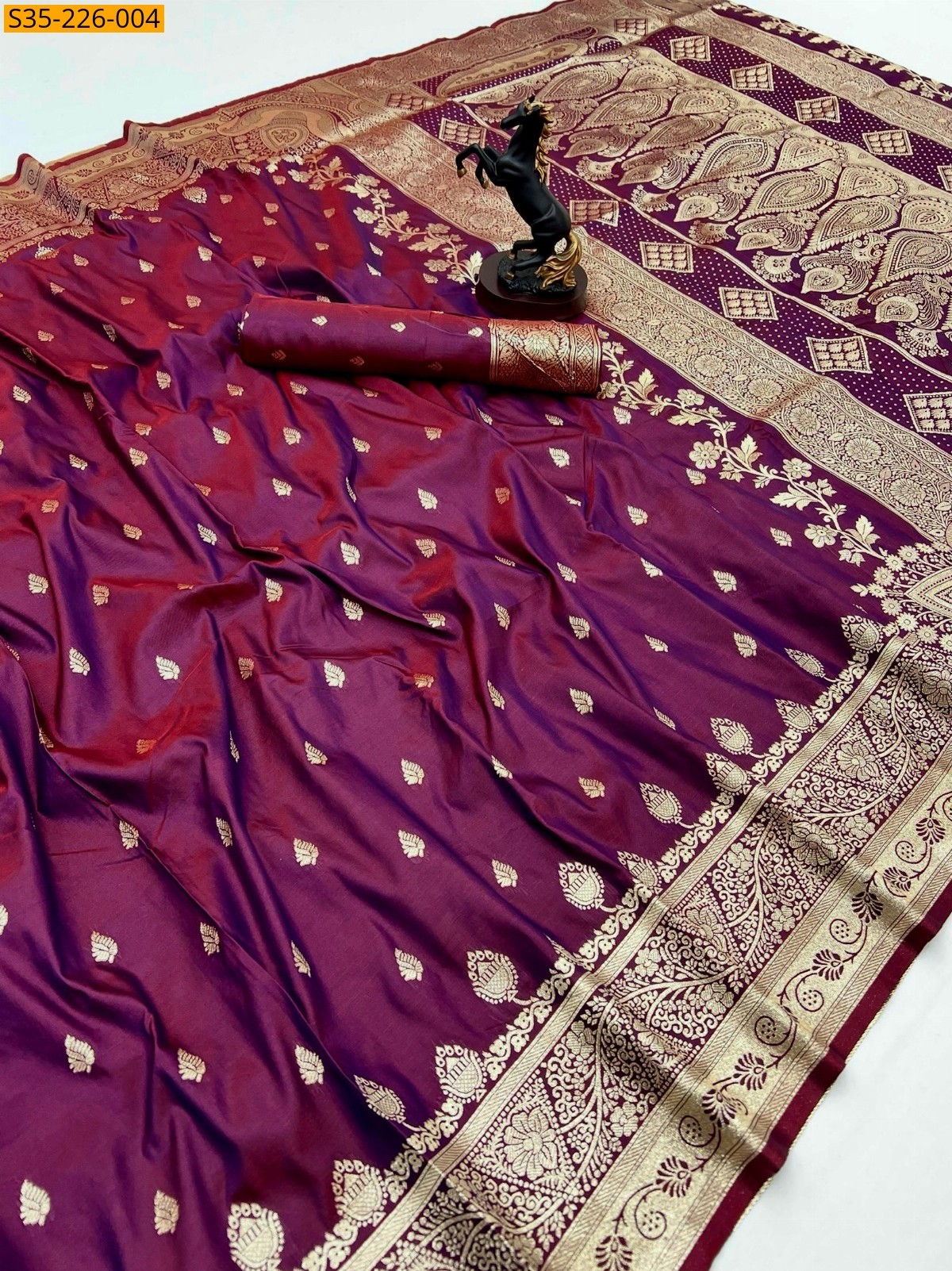 Maroon Soft silk zari weved banarasi sarees