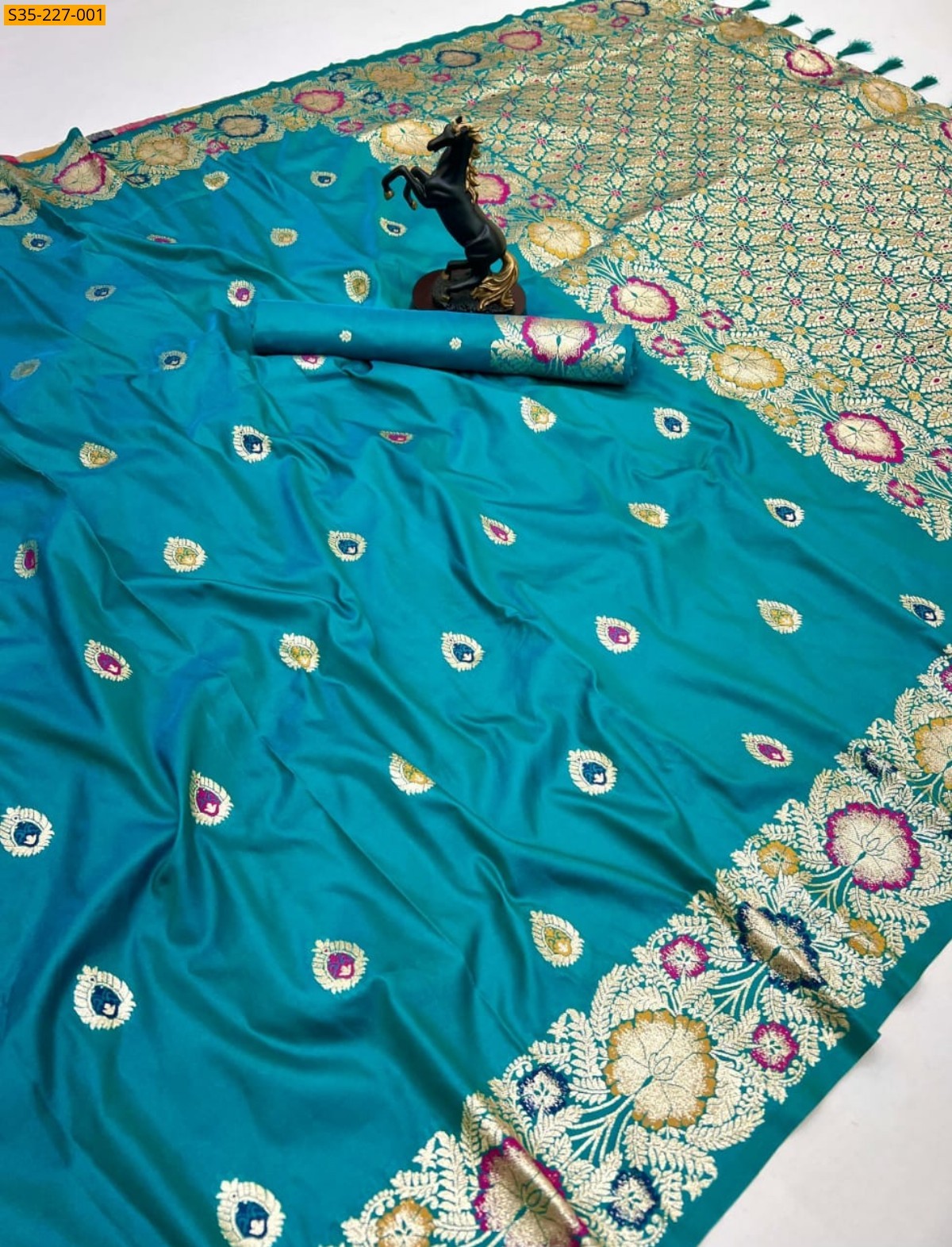 Ramar Blue Pure soft silk paithani saree 