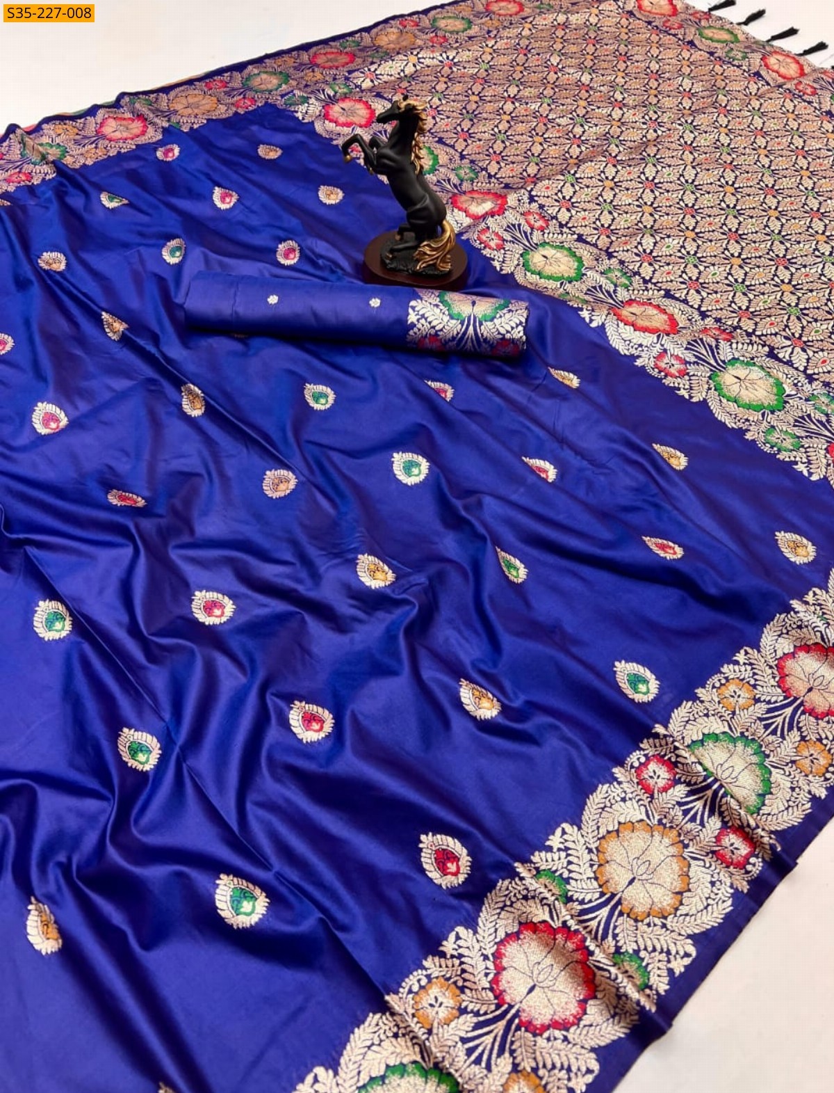 Royal Blue Pure soft silk paithani saree 