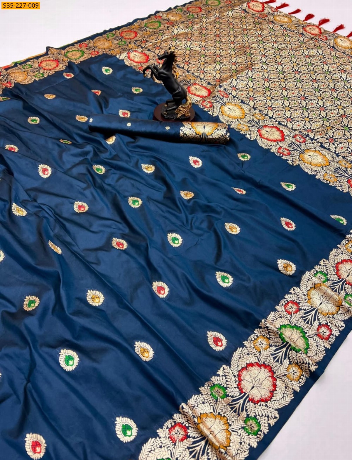 Navy Blue Pure soft silk paithani saree 