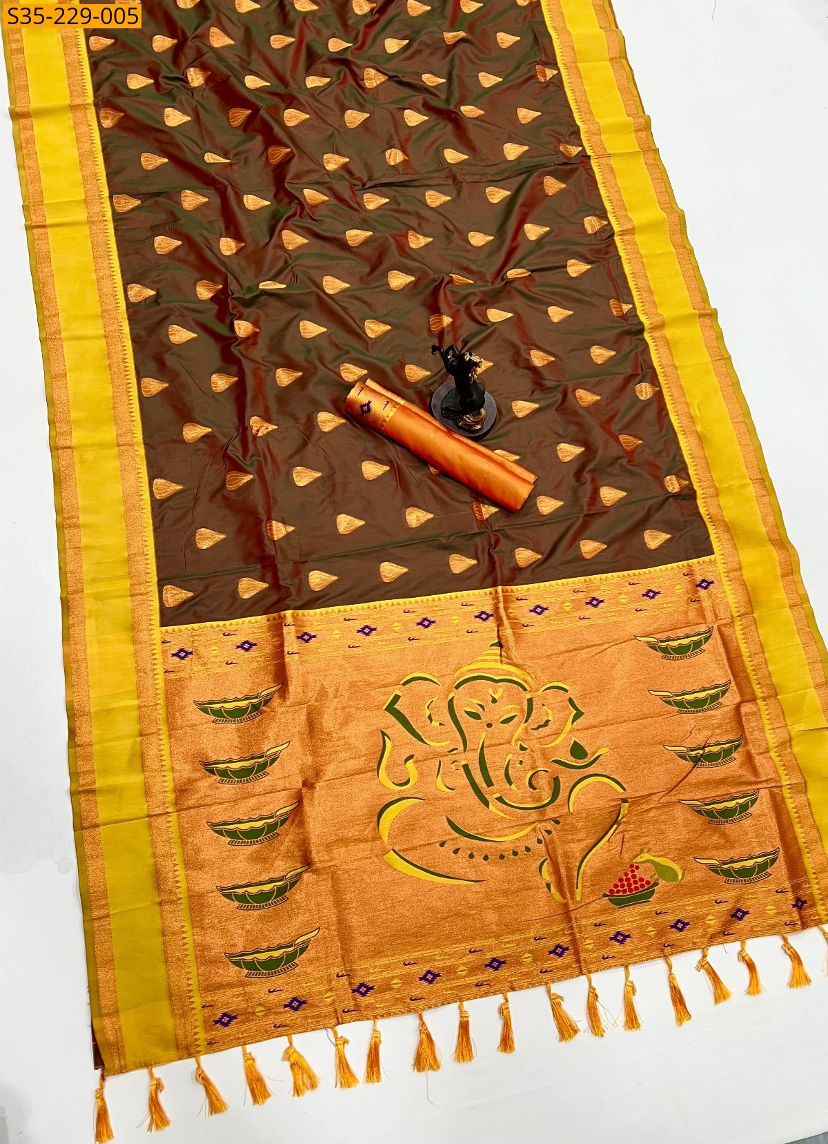 Brown Kanjivaram fancy Soft silk sarees