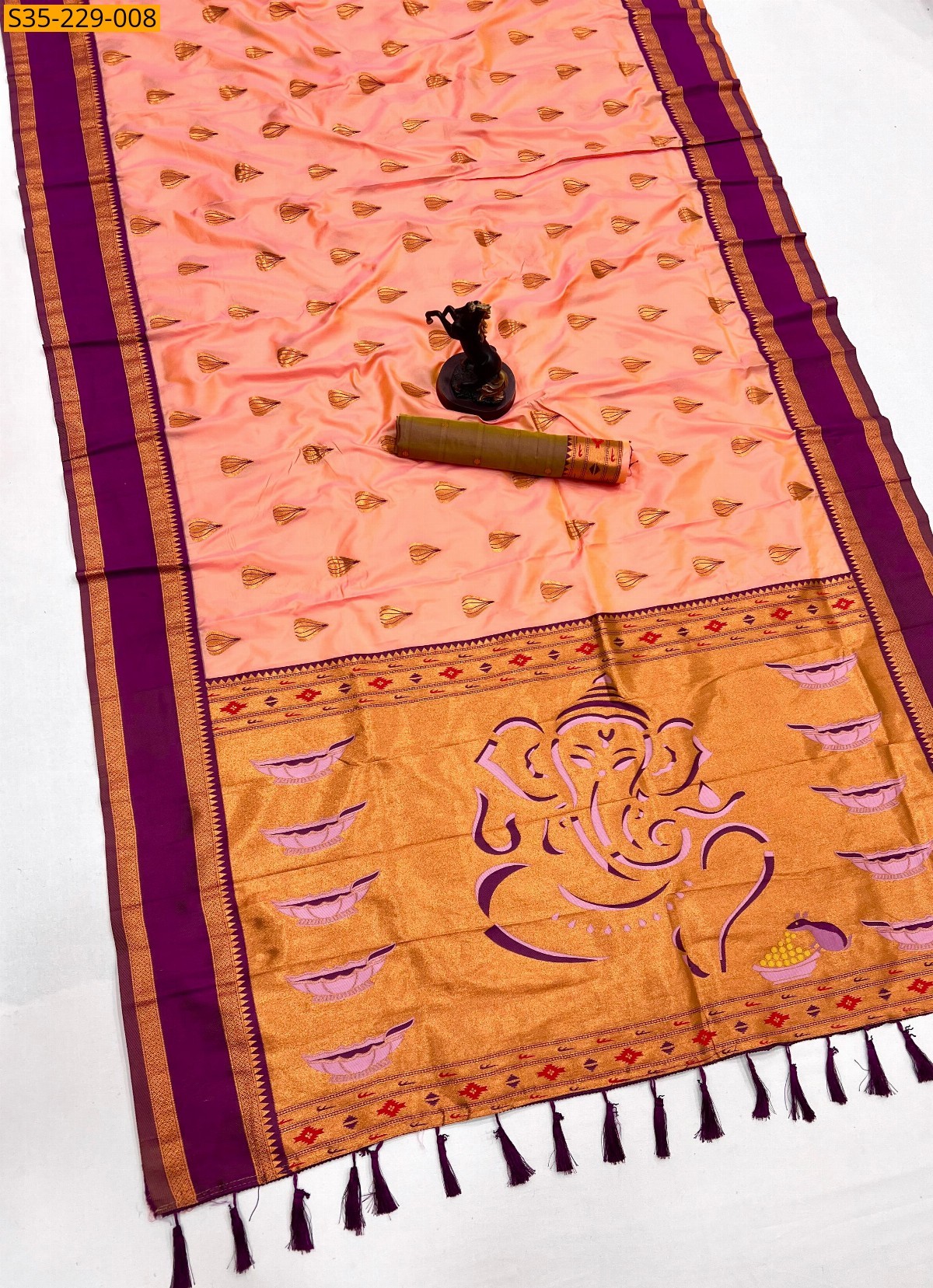Peach Kanjivaram fancy Soft silk sarees