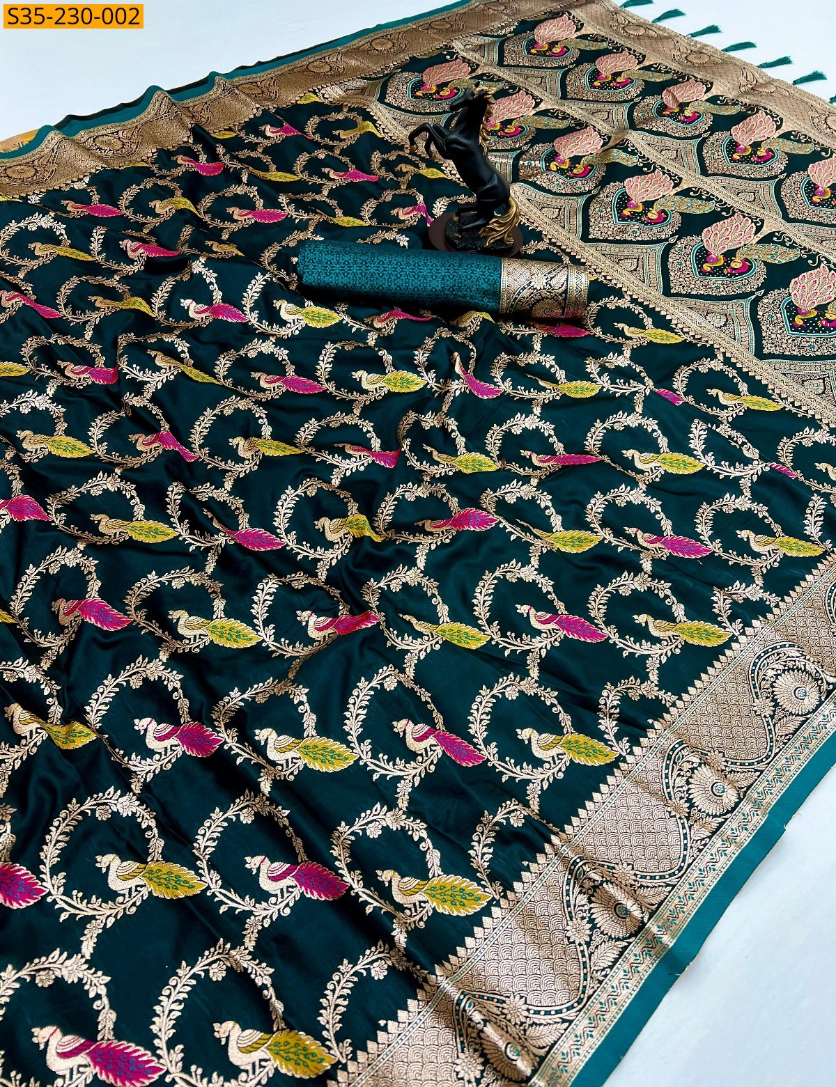 Green Banaras Satin silk weaving sarees 