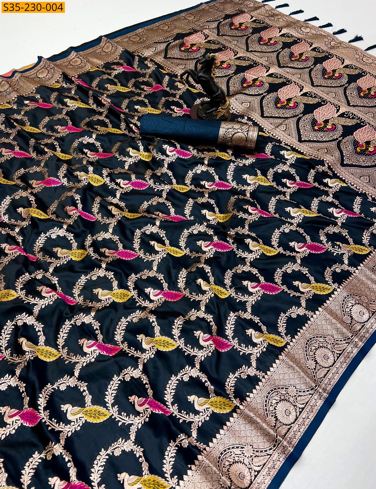 Blue Banaras Satin silk weaving sarees 