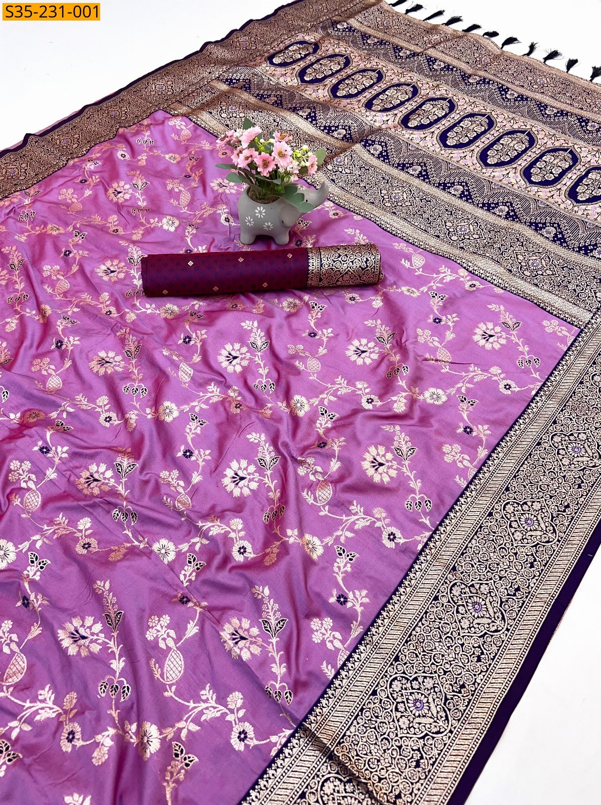 Pink Banarasi Antique Silk Sarees