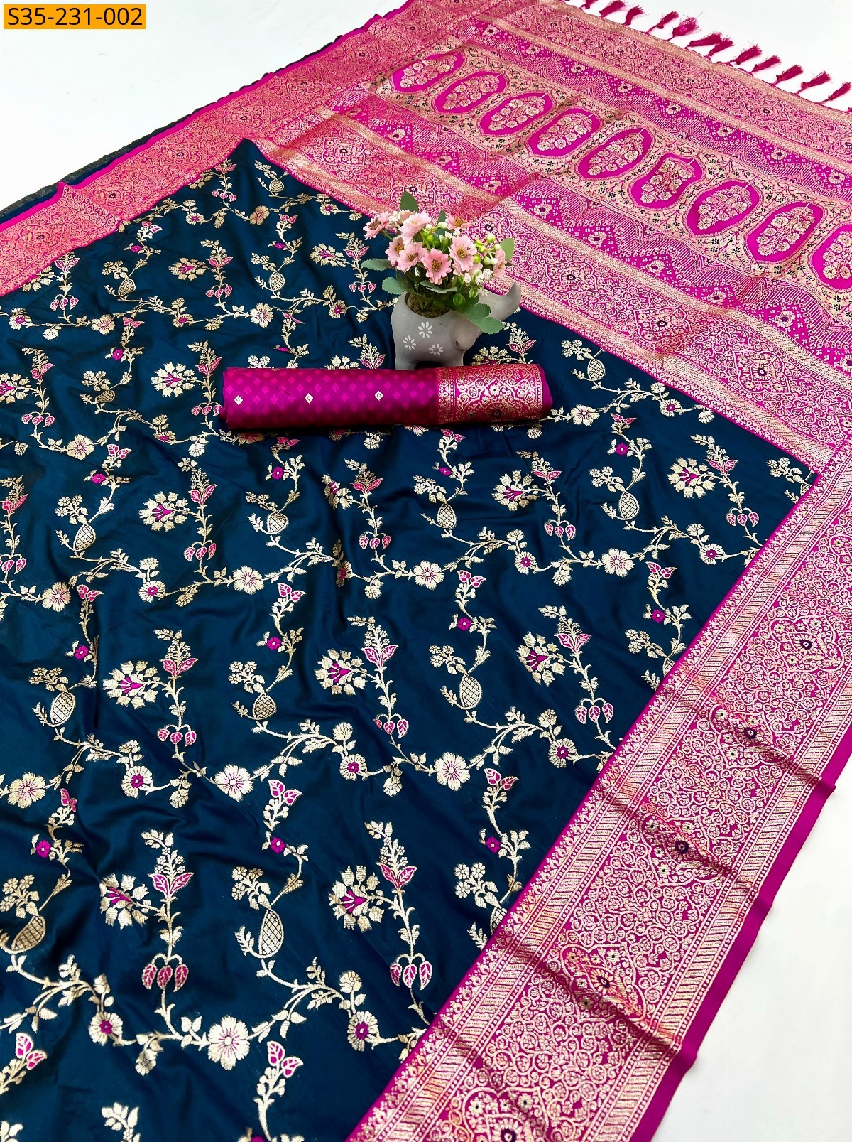 Blue Banarasi Antique Silk Sarees