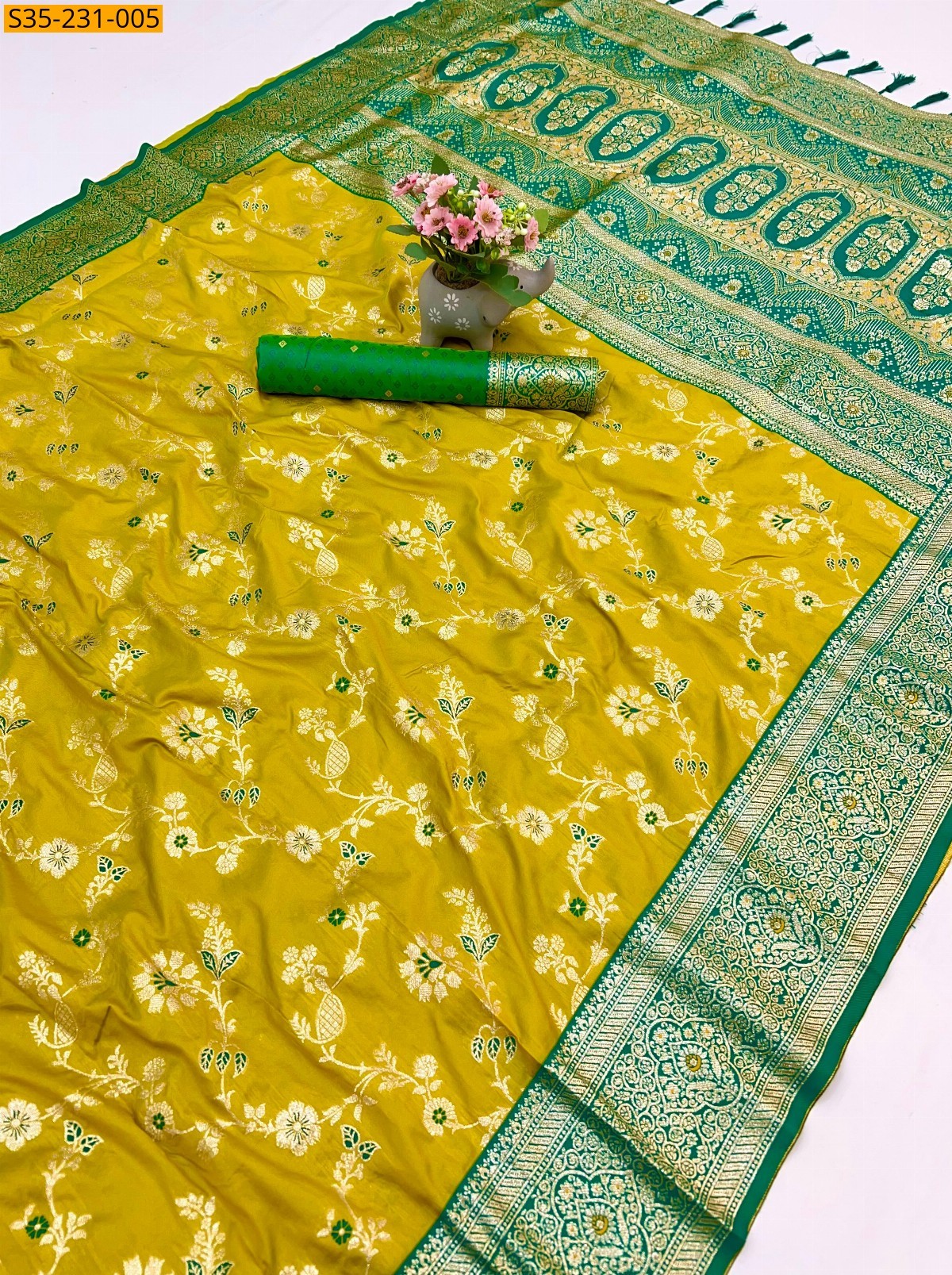 Green Banarasi Antique Silk Sarees