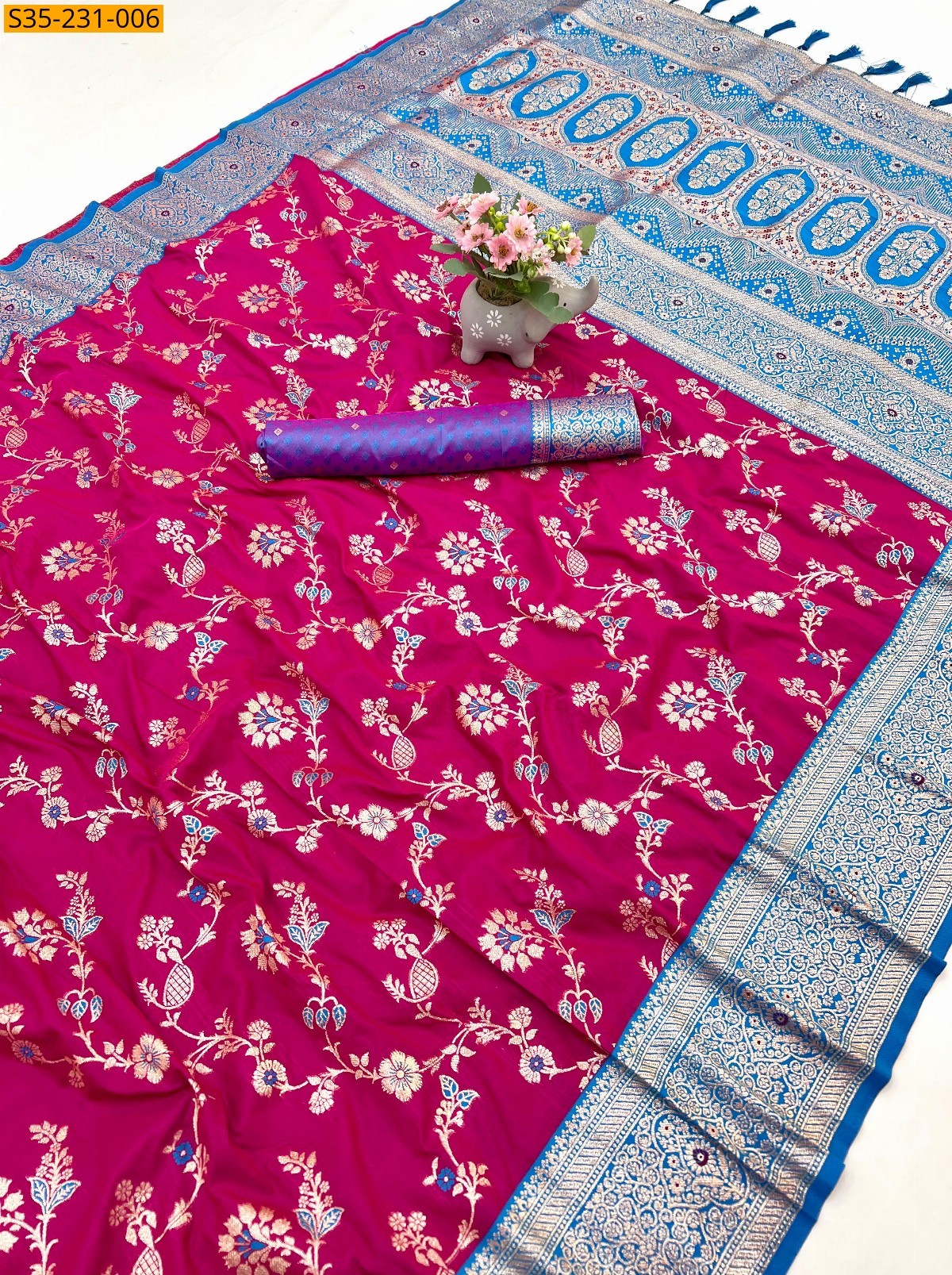 Pink Banarasi Antique Silk Sarees