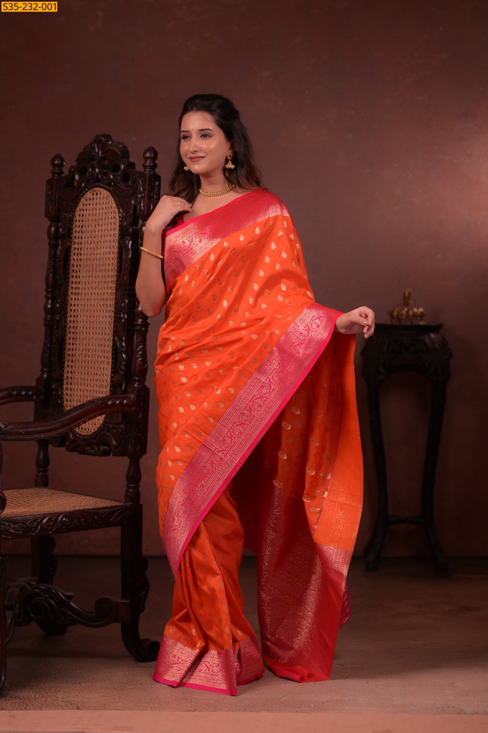 Orange Soft And pure banarasi silk saree