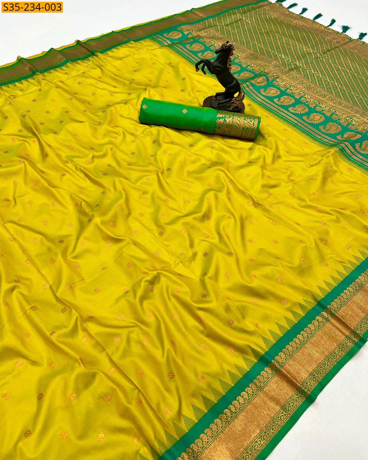 Yellow Banarasi fancy soft silk sarees 