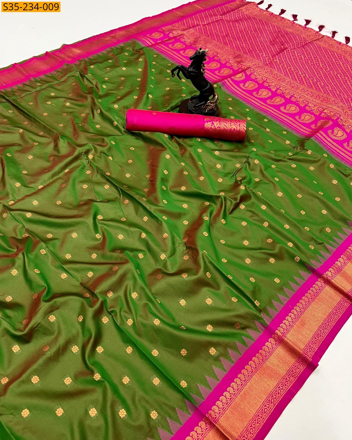 Green Banarasi fancy soft silk sarees 