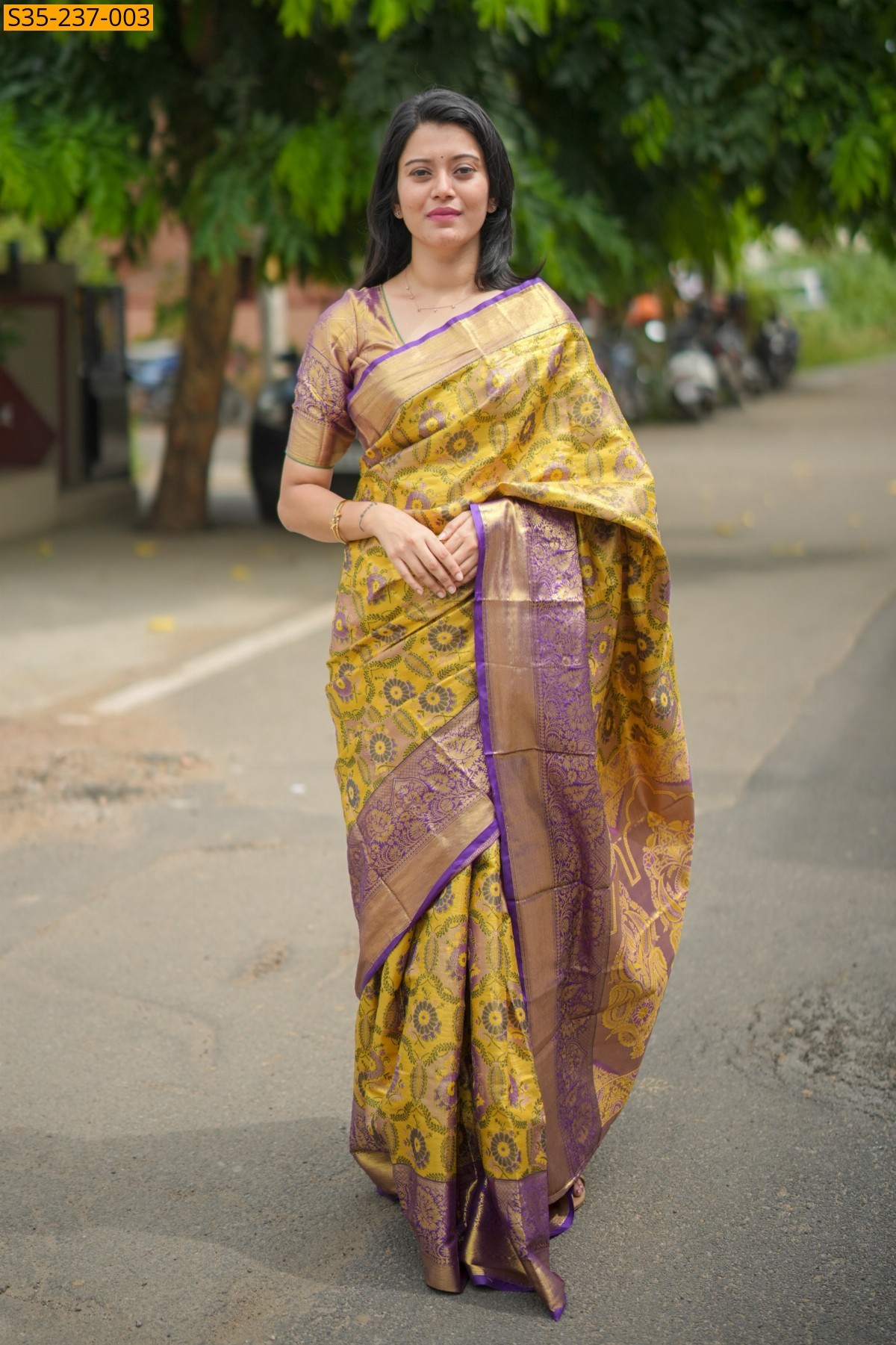 Mustard Kanjivaram bridal silk sarees 