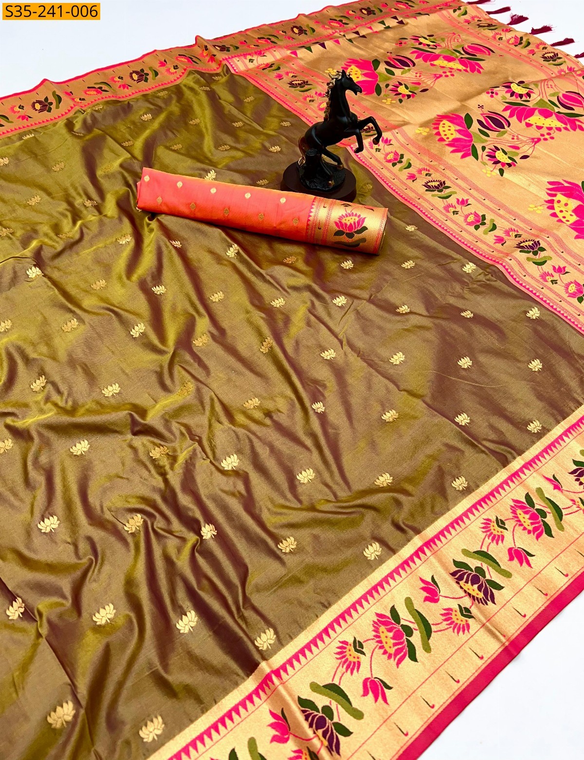 Sandal Lotus paithani silk sarees