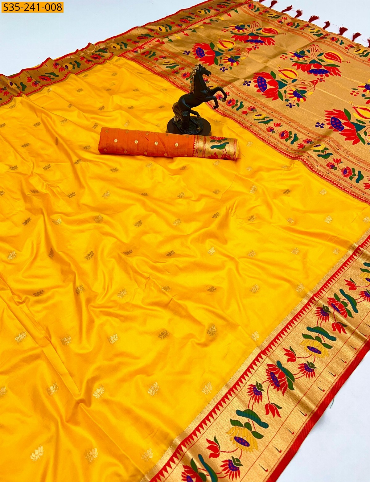 Yellow Lotus paithani silk sarees