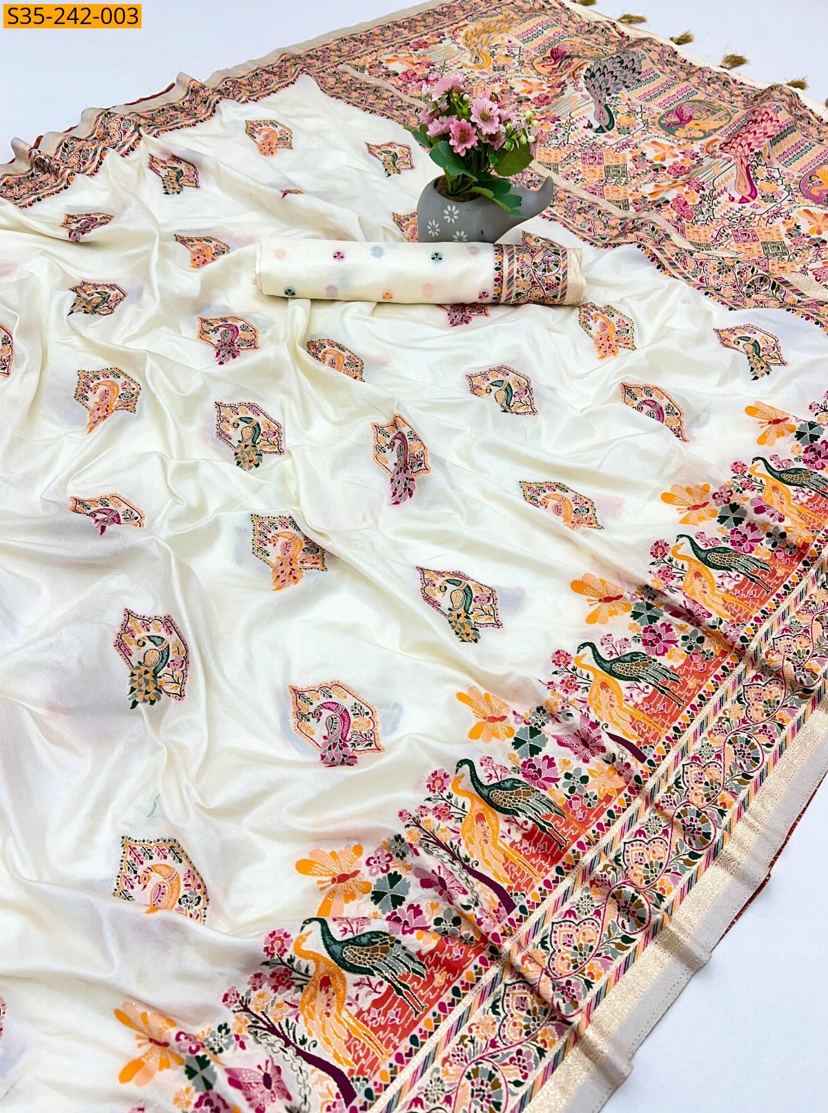 Half white Fancy soft  pashmina silk saree