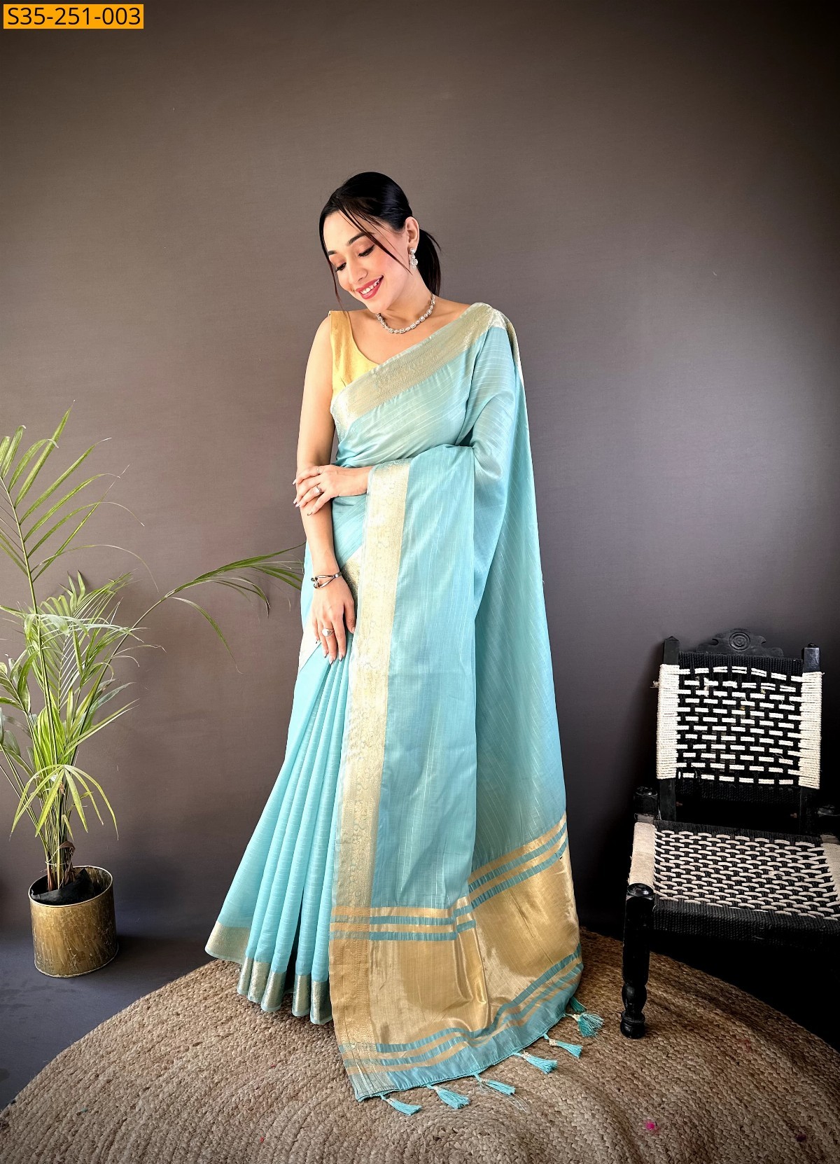 Sky Blue Fancy cotton sarees