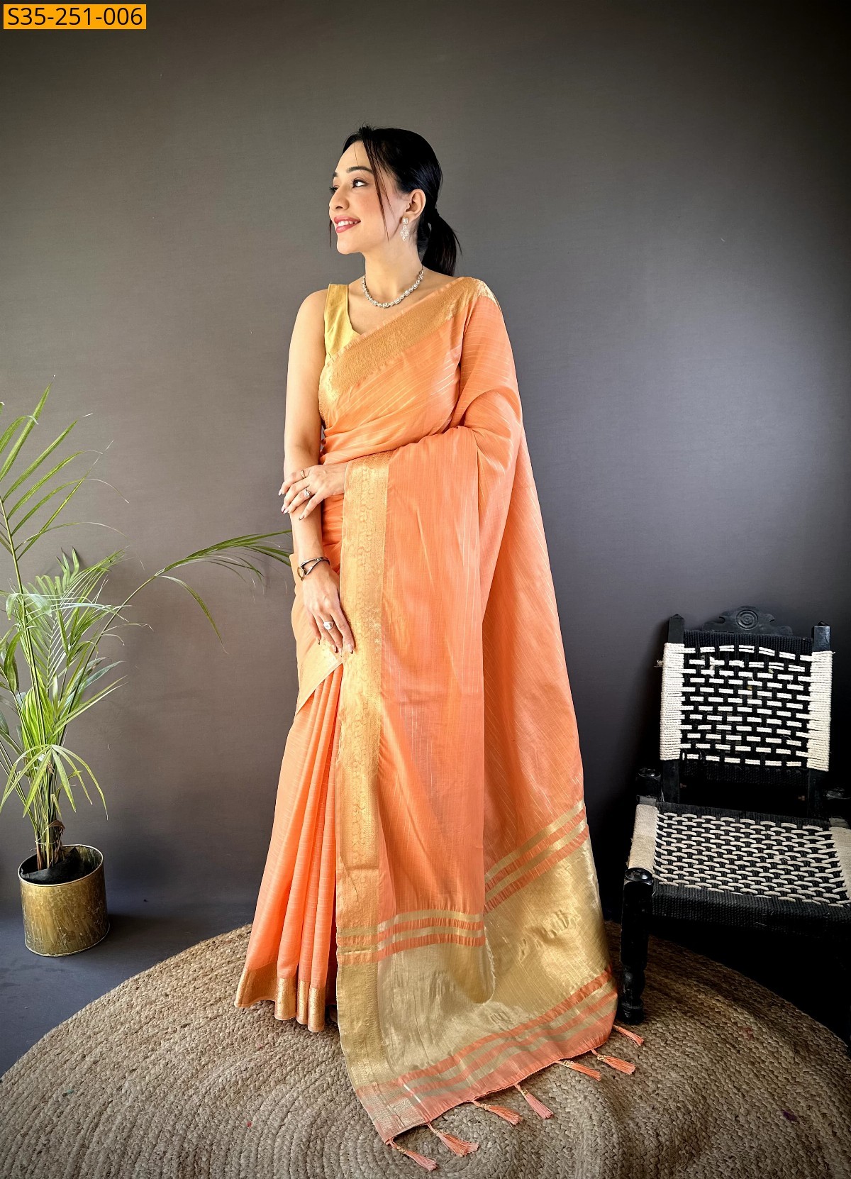 Orange Fancy cotton sarees