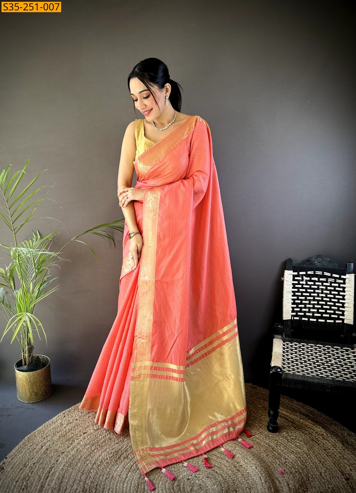 Peach Fancy cotton sarees